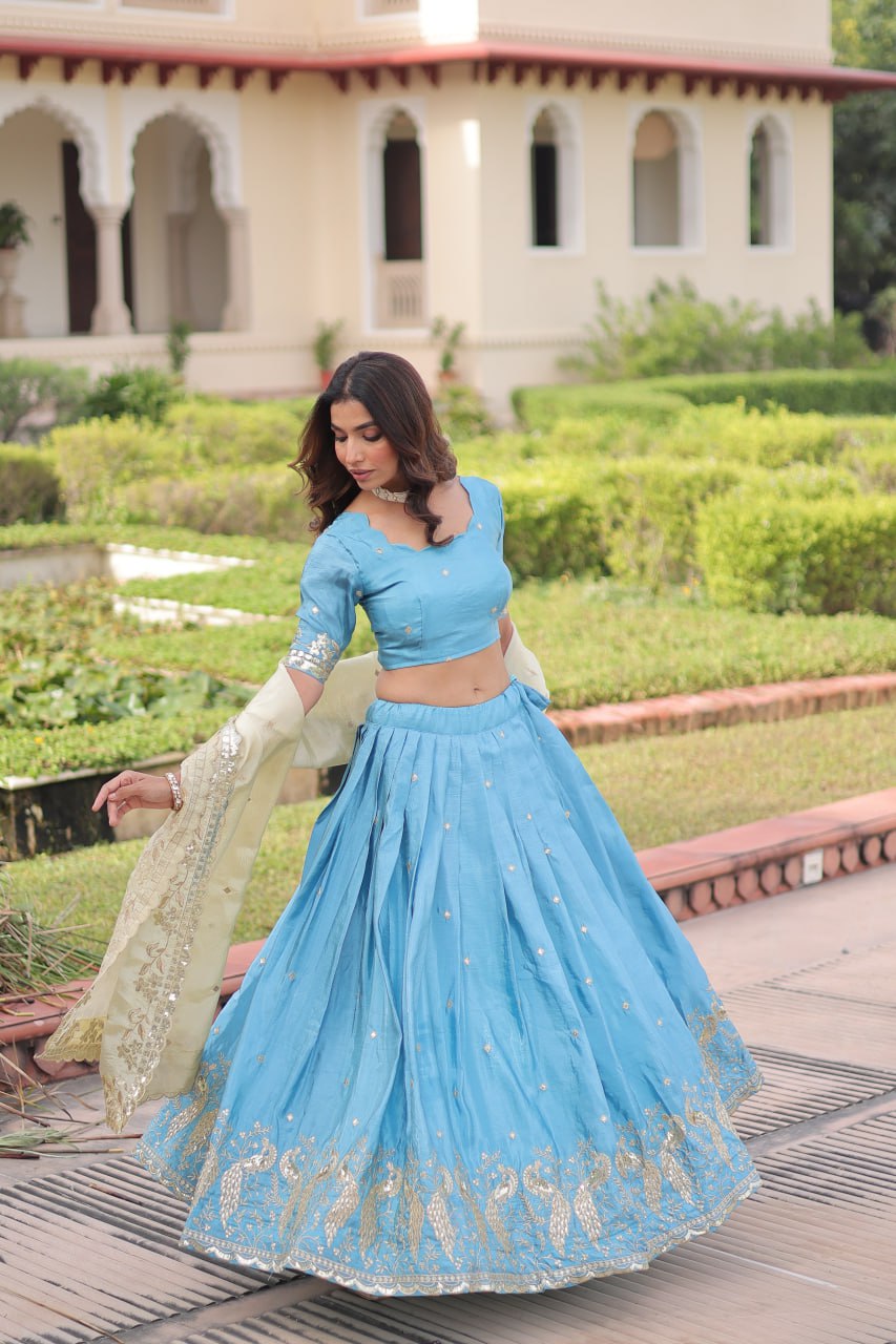 Sky blue Color Wedding Lehenga Outfits for Sangeet - Mehndi - Baraat 