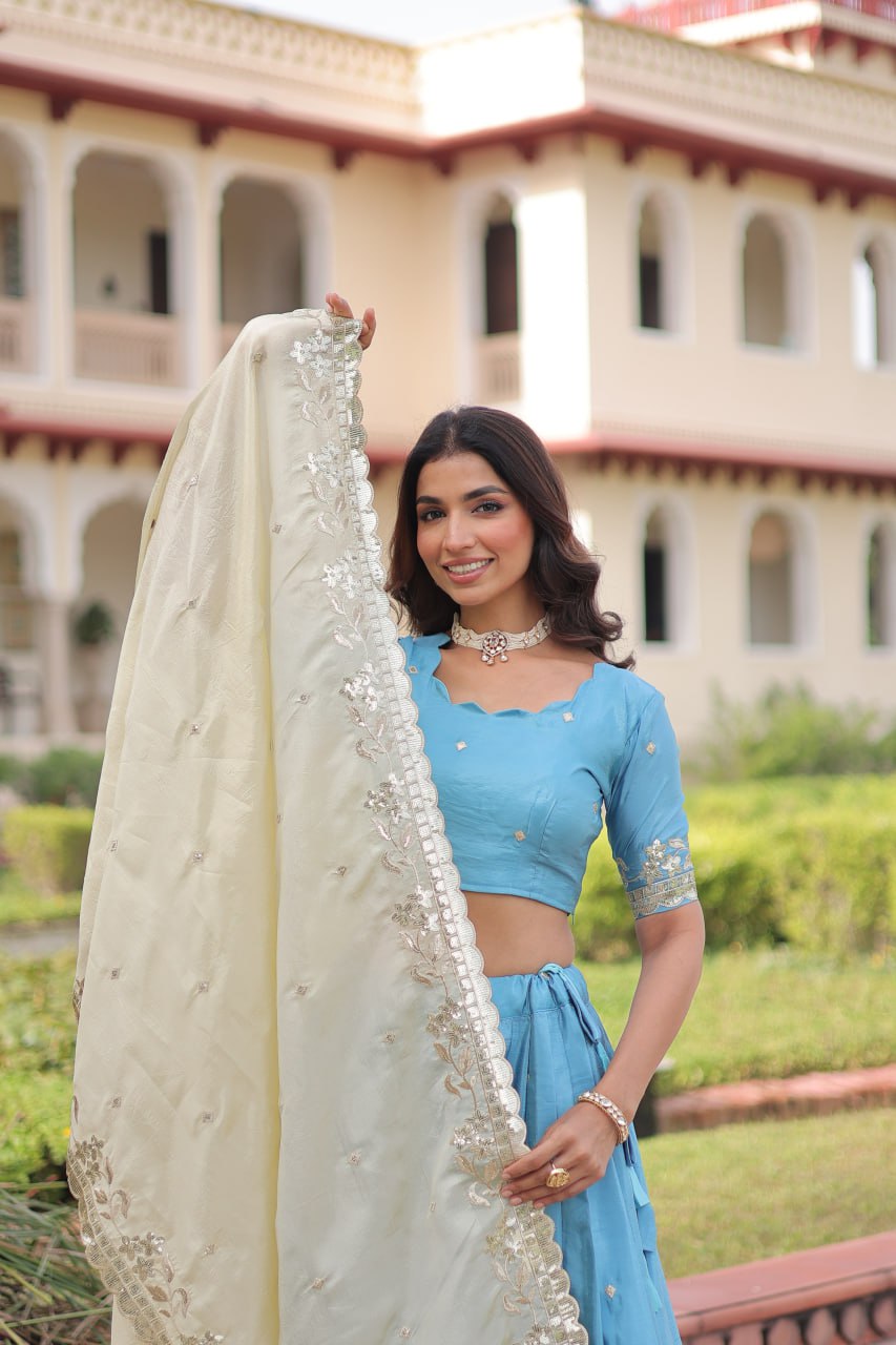 Sky blue Color Wedding Lehenga Outfits for Sangeet - Mehndi - Baraat 