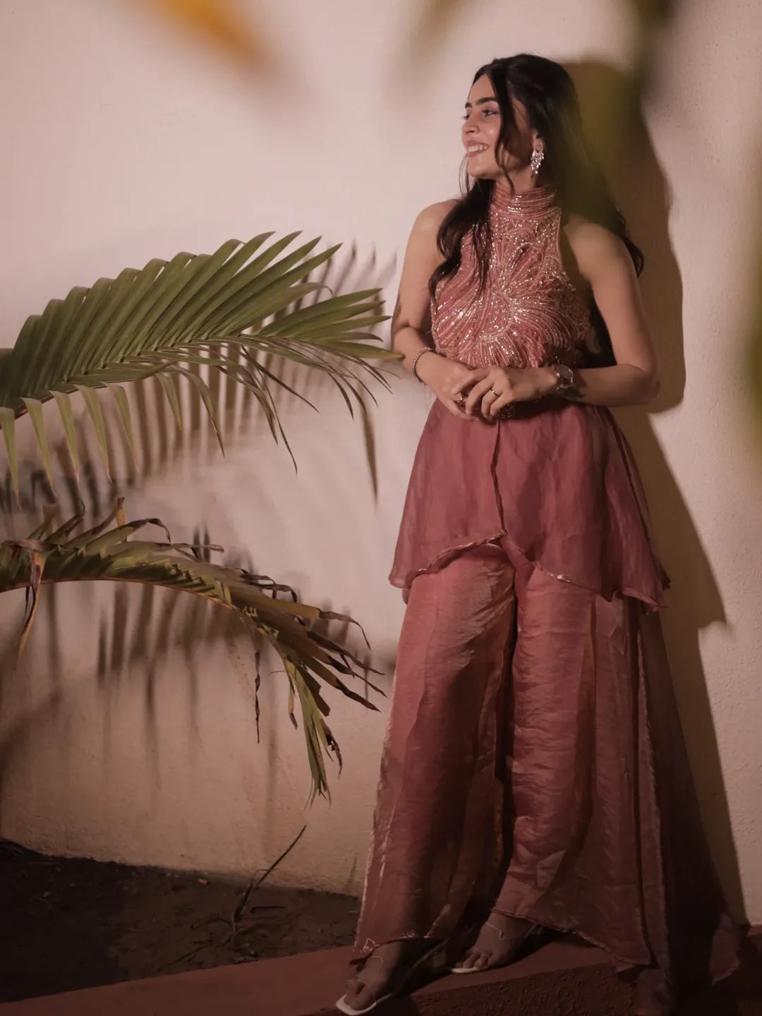 Pink Designer Full Neck Handwork Sharara Set for Women S to XXL – Premium Fendy Silk Party Wear
