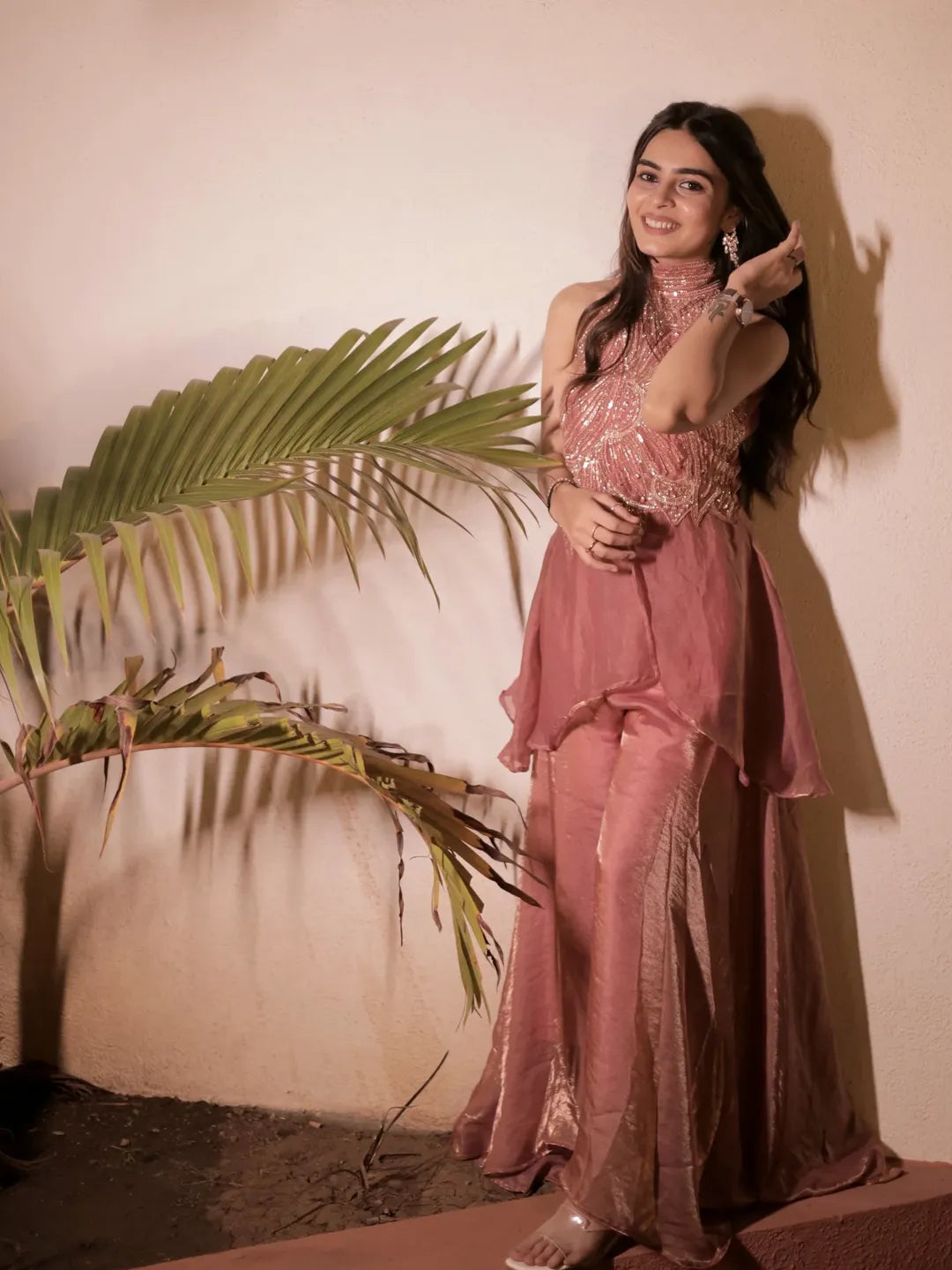 Pink Designer Full Neck Handwork Sharara Set for Women S to XXL – Premium Fendy Silk Party Wear