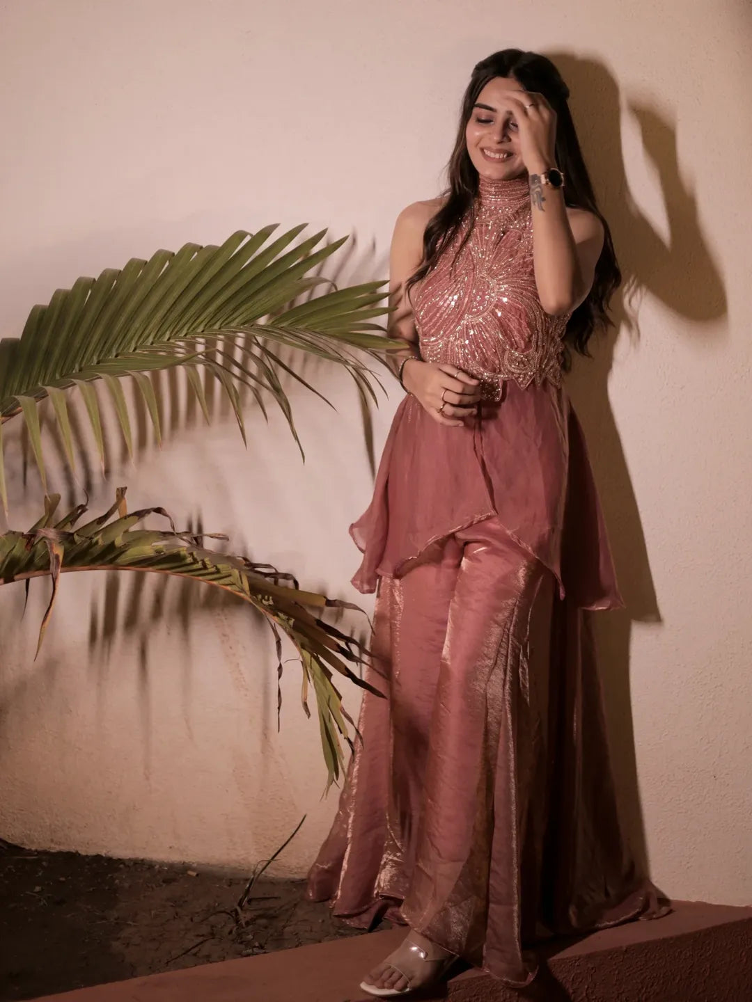 Pink Designer Full Neck Handwork Sharara Set for Women S to XXL – Premium Fendy Silk Party Wear