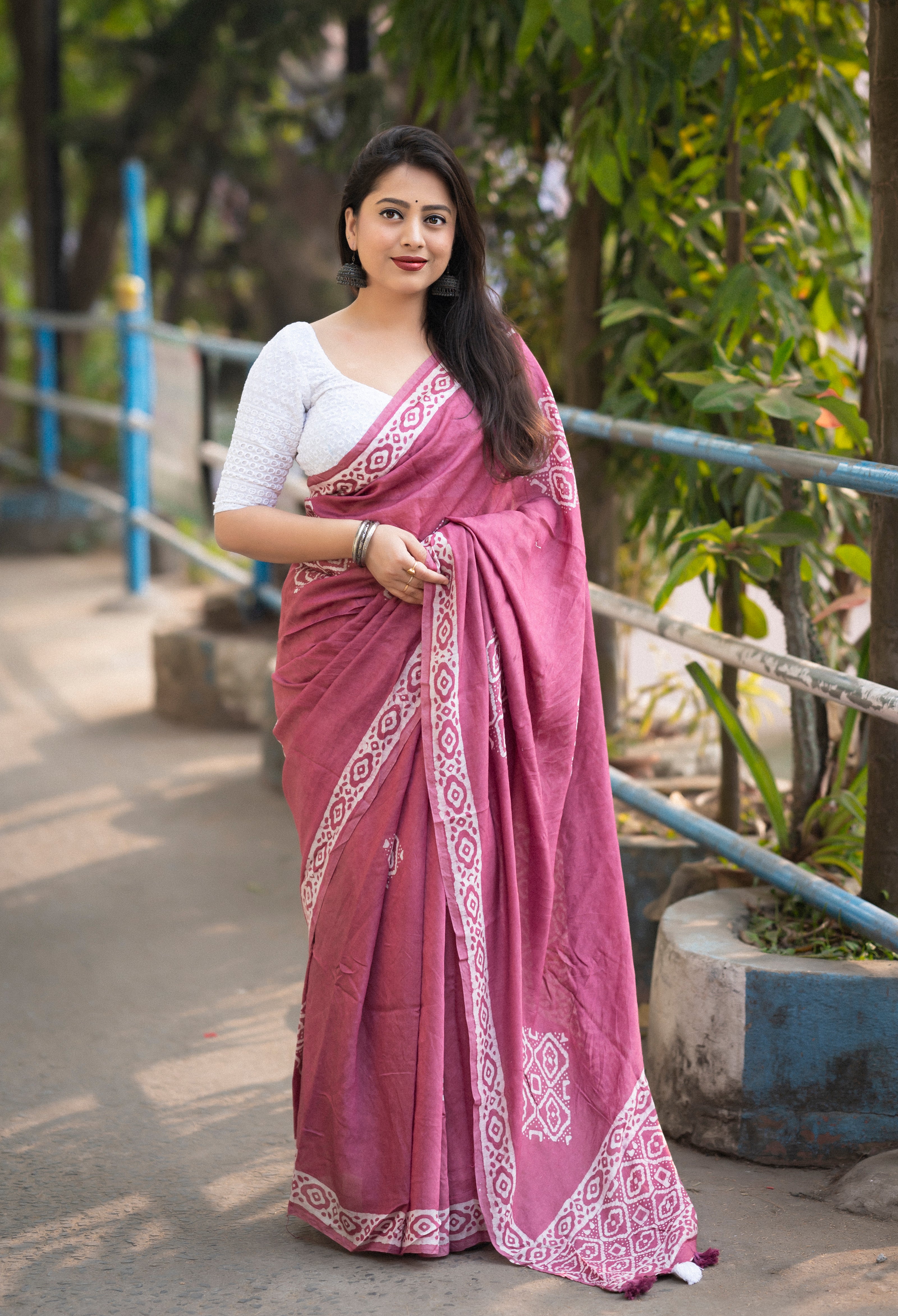 Soft Cotton Batik Handblock Print Saree