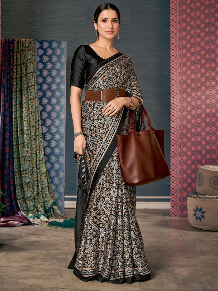 Stunning Look Ajrakh Print Saree