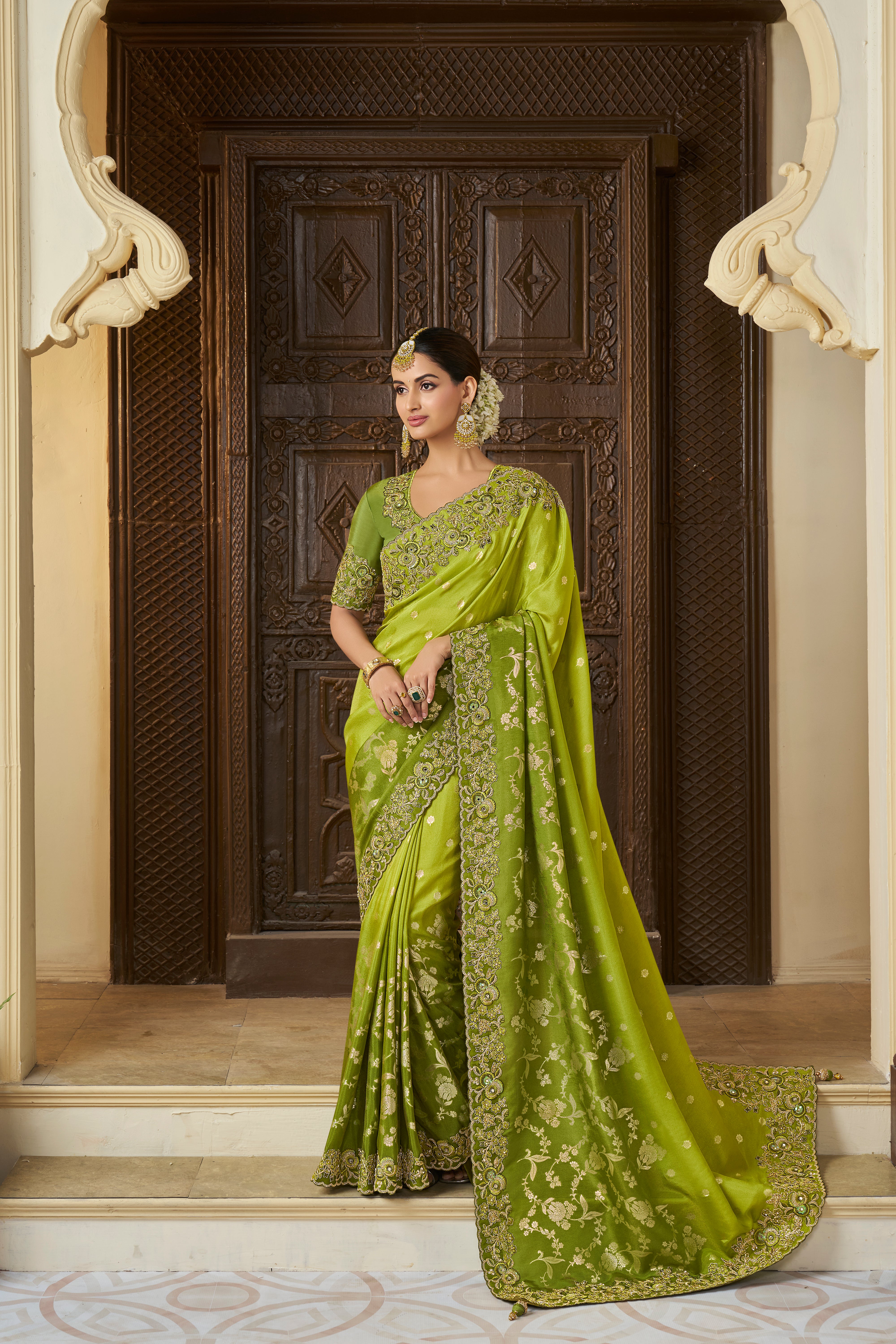 Sulakhmi Wedding Wear Mehndi Green Embroidery Saree