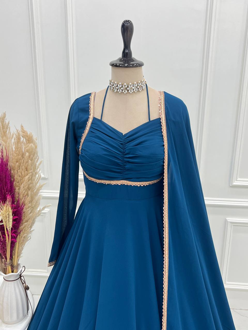 Teal Designer Anarkali with Dupatta | Festival & Wedding Wear – Nardev Fashion