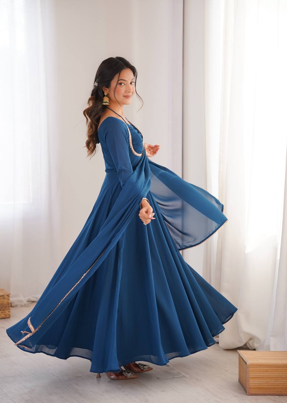 Teal Designer Anarkali with Dupatta | Festival & Wedding Wear – Nardev Fashion