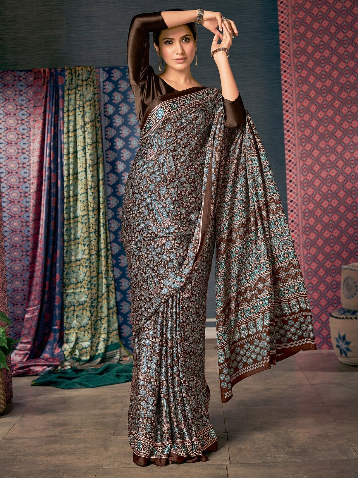 Trendy look Ajrakh Print Saree