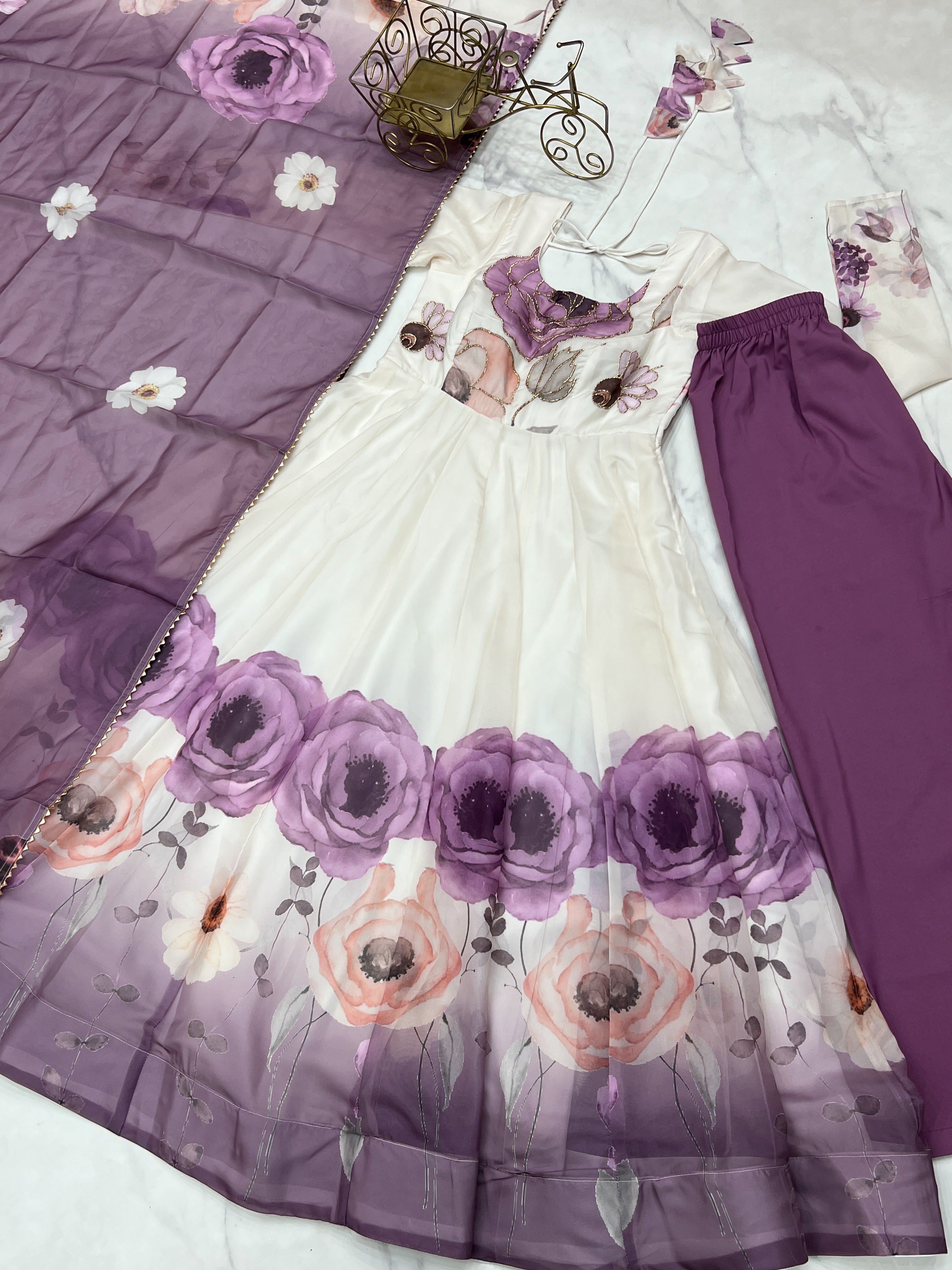 Violet Color Festival Floral Anarkali Set - Aarti Chauhan