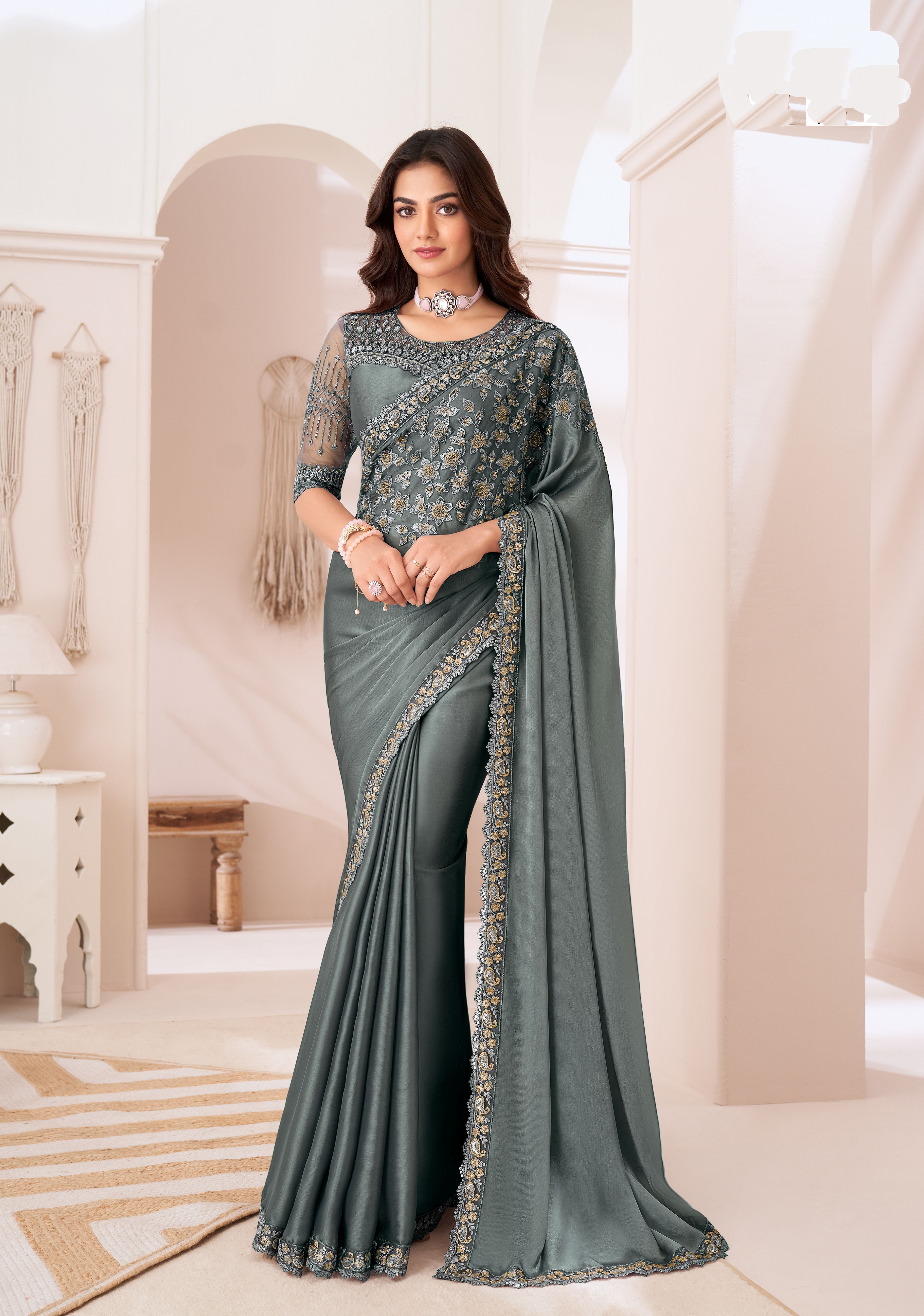 Wedding Wear Chiffon Saree With Silk Blouse