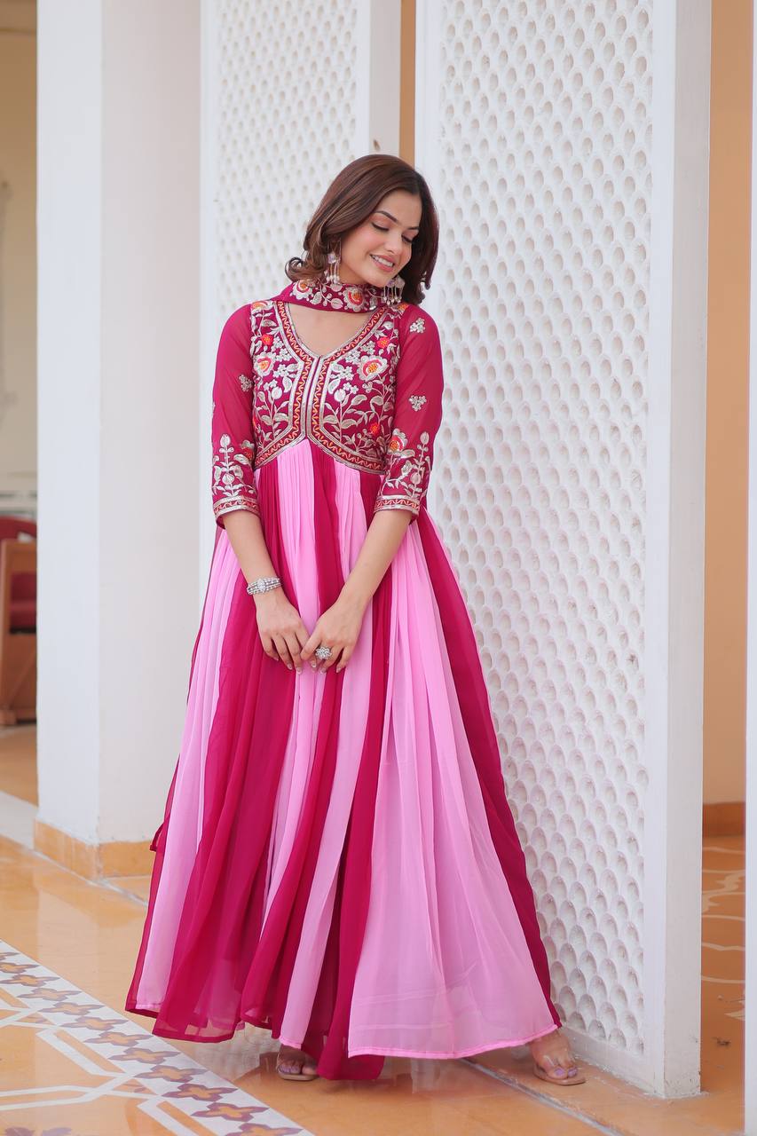 Wedding Wear Embroidery Work Long Gown