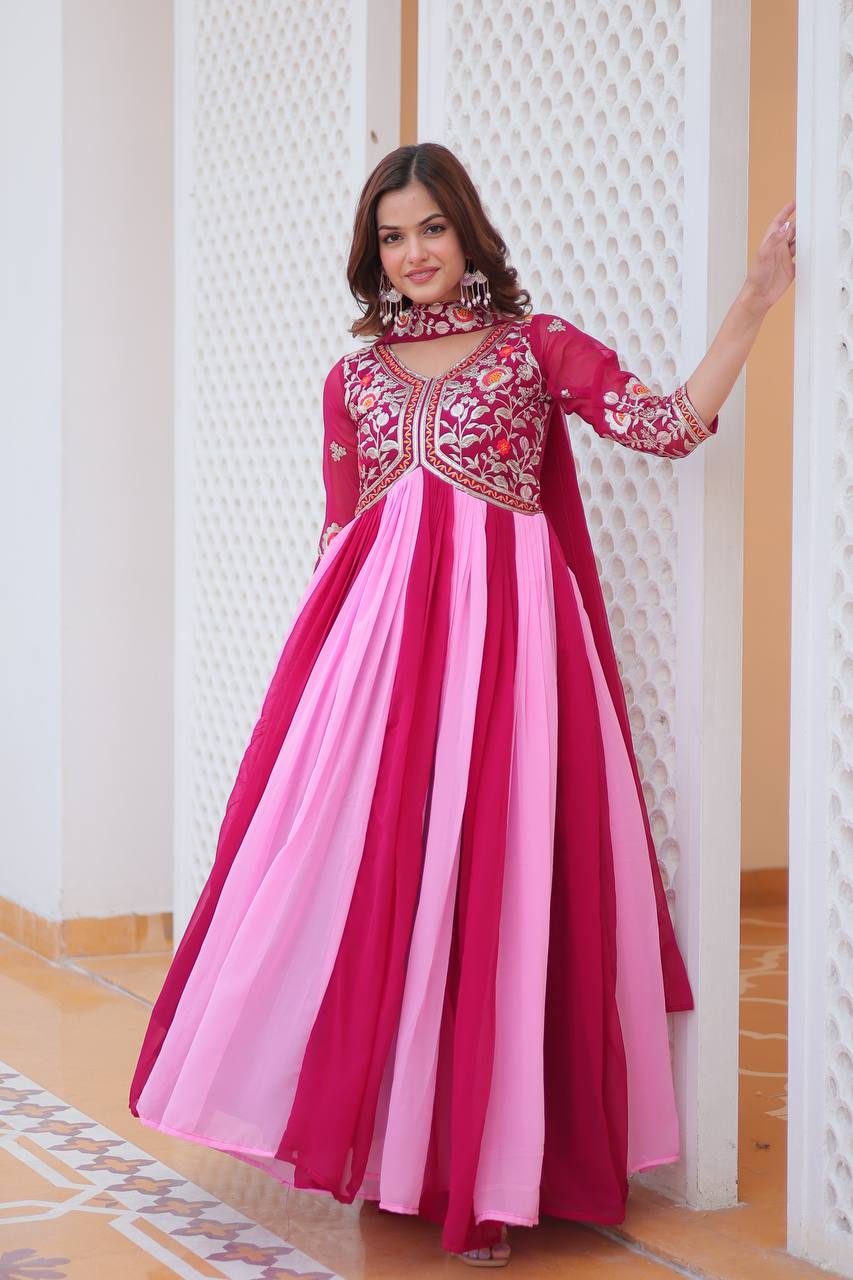 Wedding Wear Embroidery Work Long Gown