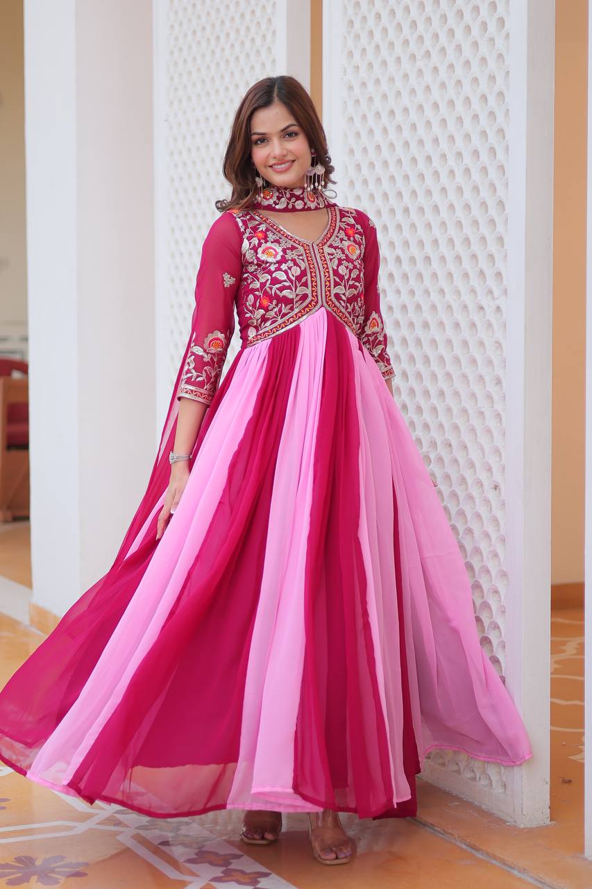 Wedding Wear Embroidery Work Long Gown