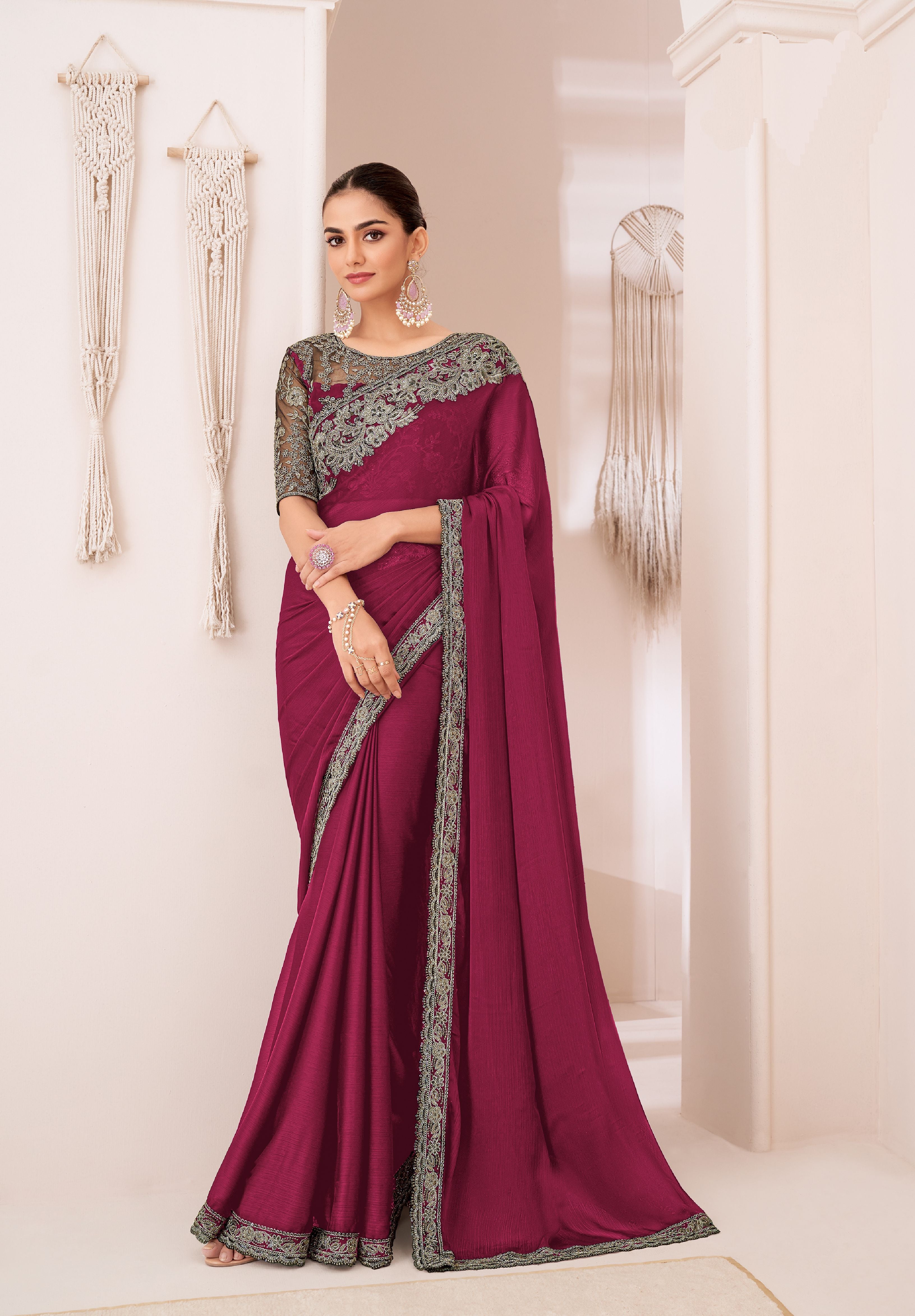 Wedding Wear Embroidery lace work Saree