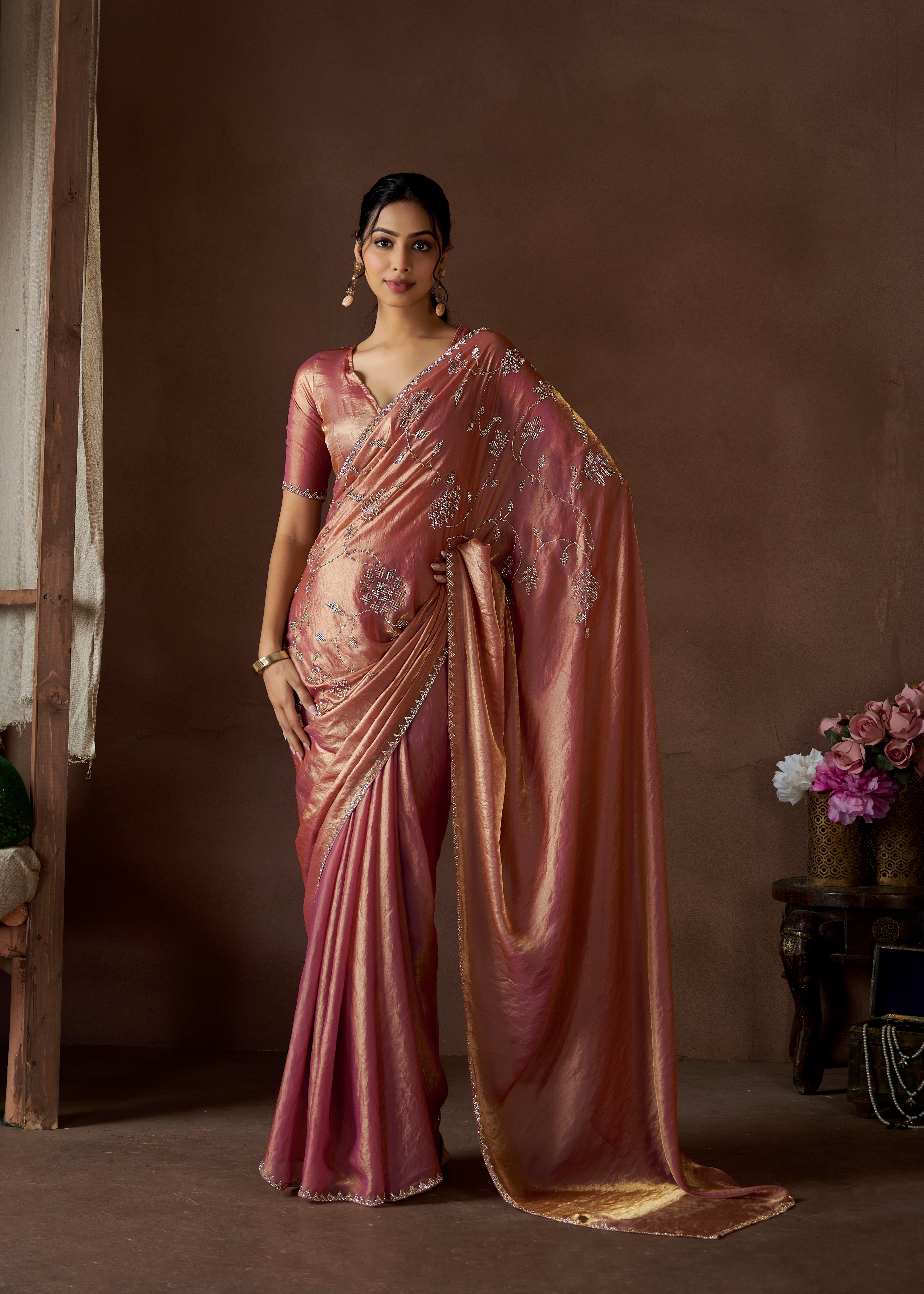 Wedding Wear Satin Handwork Silk Saree