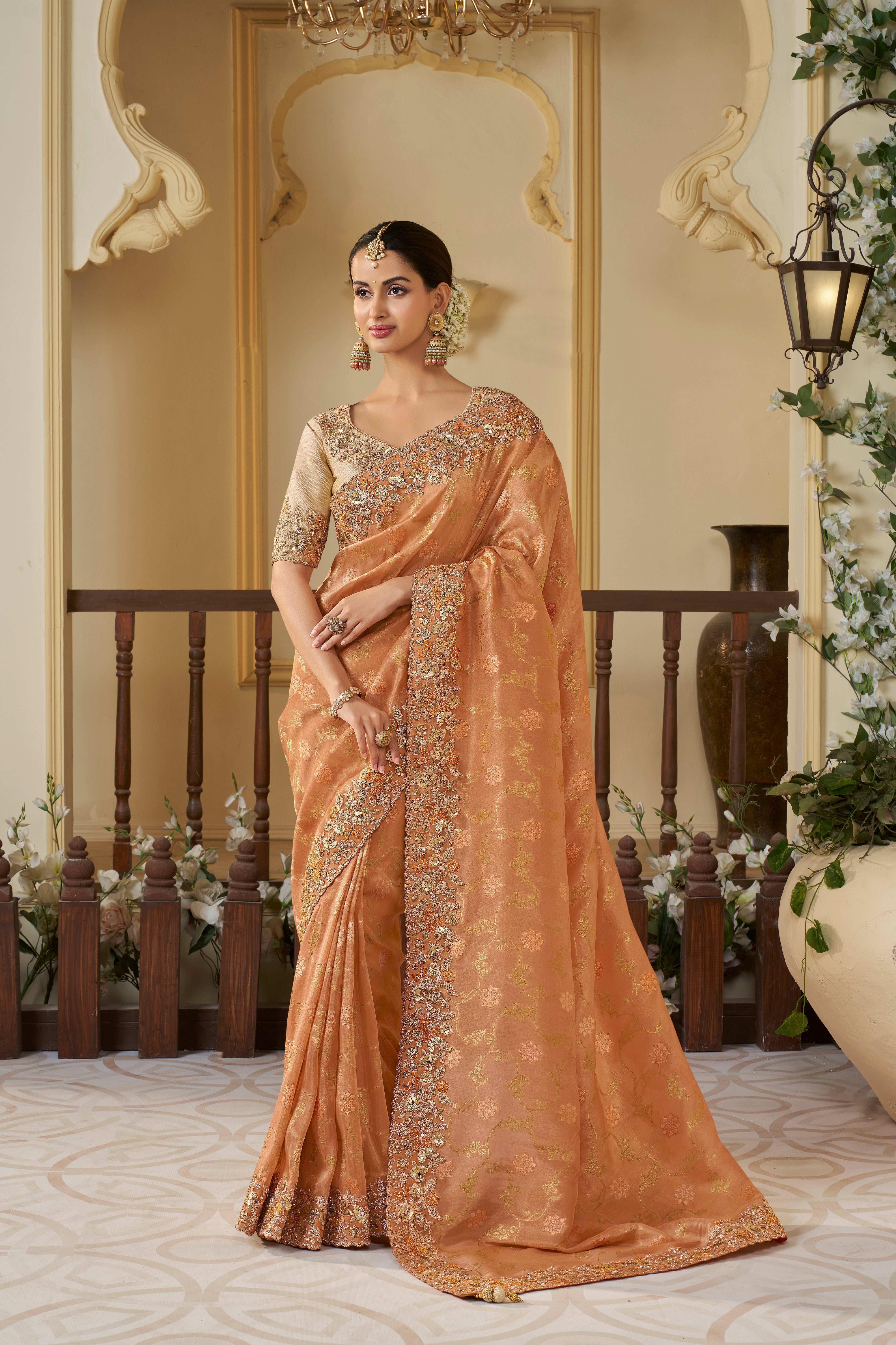 Wedding Wear Tissue Silk Embroidery Saree