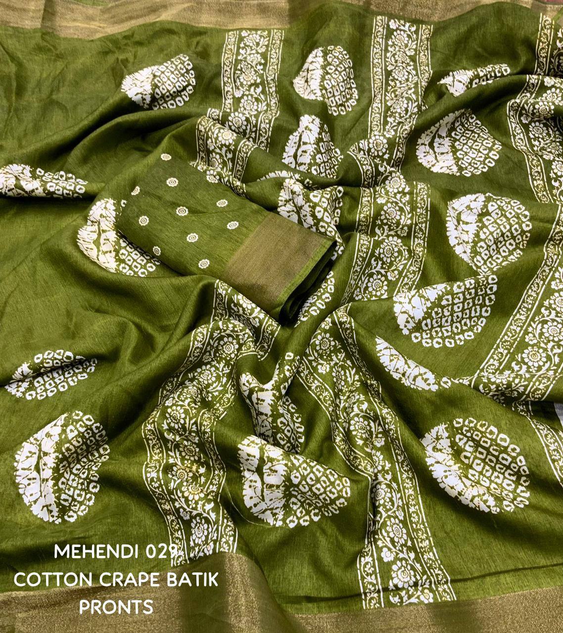 Mehendi Green Batik Printed Cotton Sari