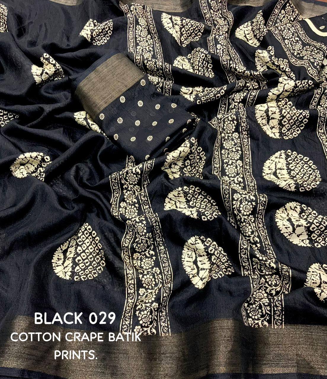 Black Batik Printed Cotton Sari