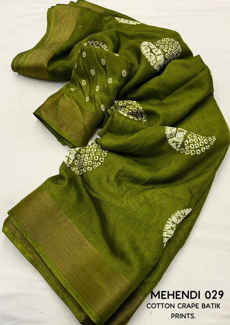 Mehendi Green Batik Printed Cotton Sari