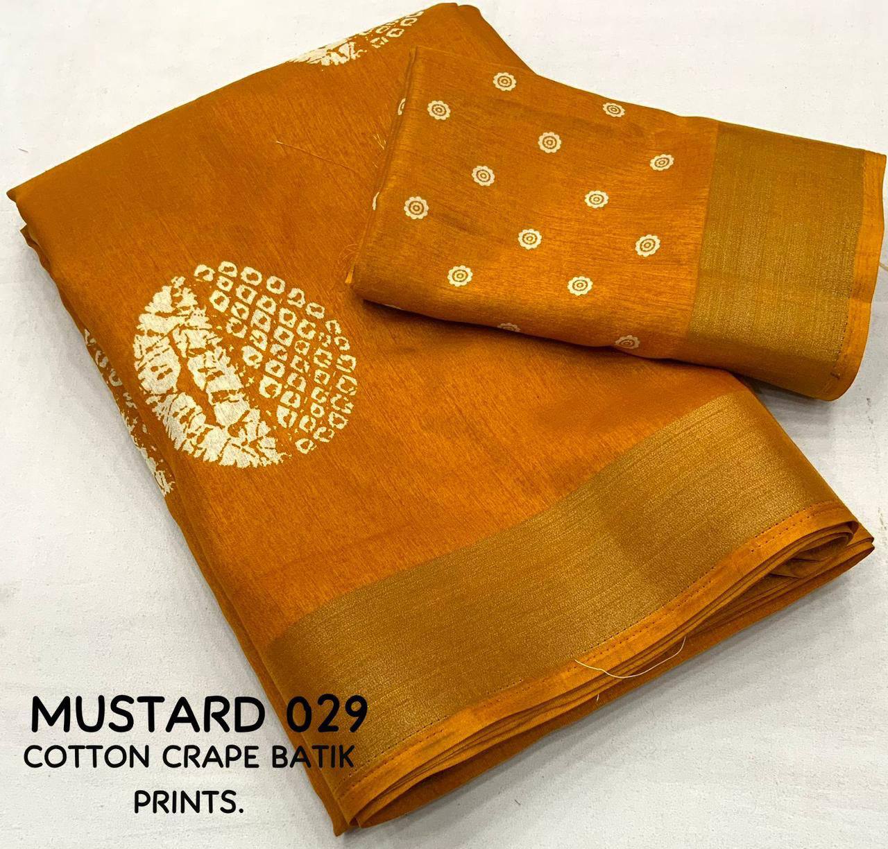 Yellow Batik Printed Cotton Sari