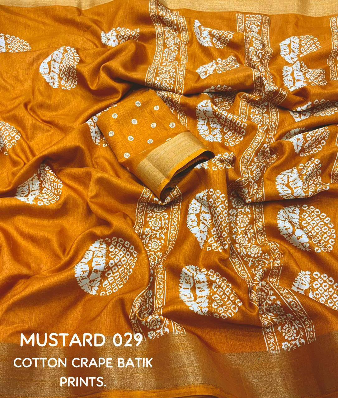 Yellow Batik Printed Cotton Sari