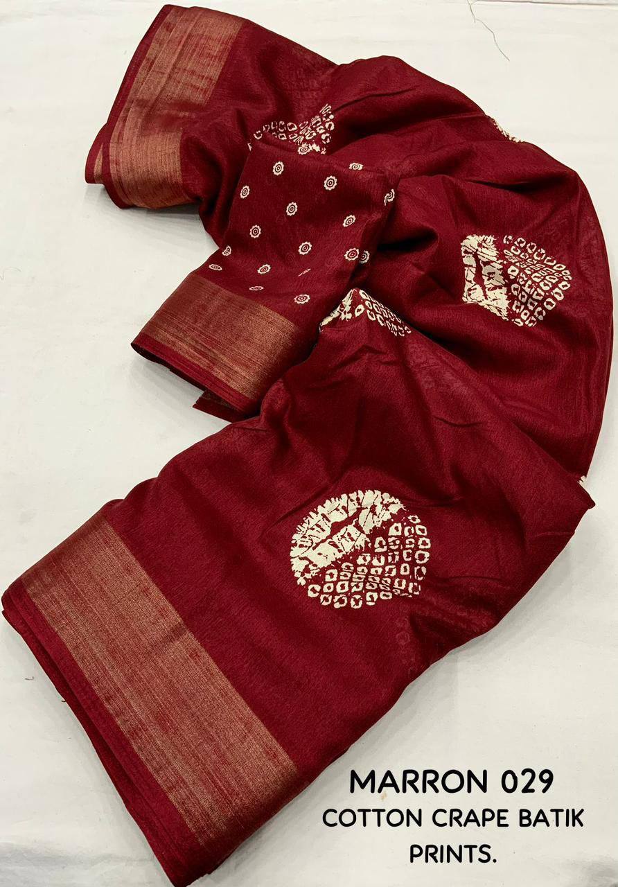 Marron Batik Printed Cotton Sari