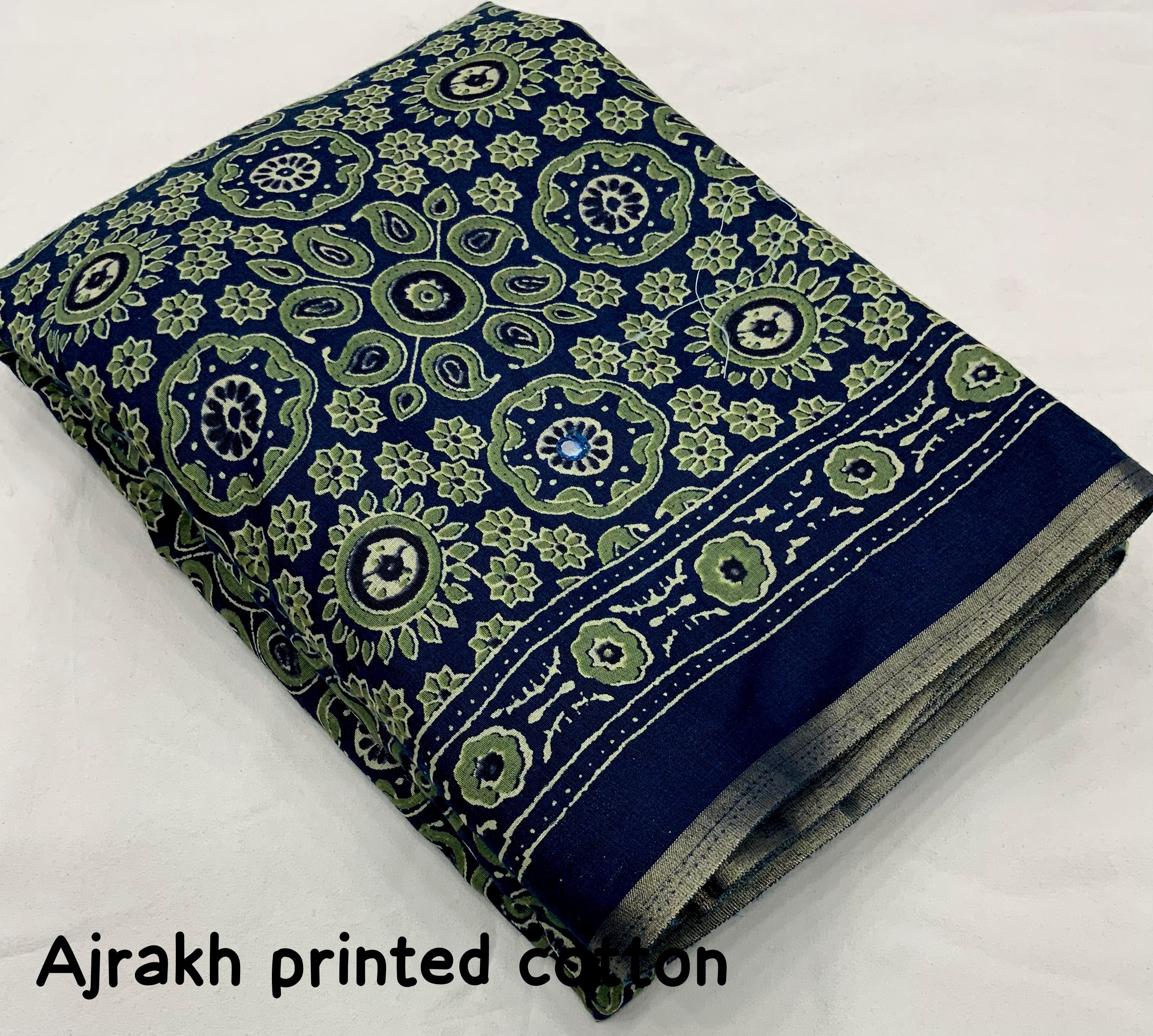 Ajrakh Style Cotton Print Saree