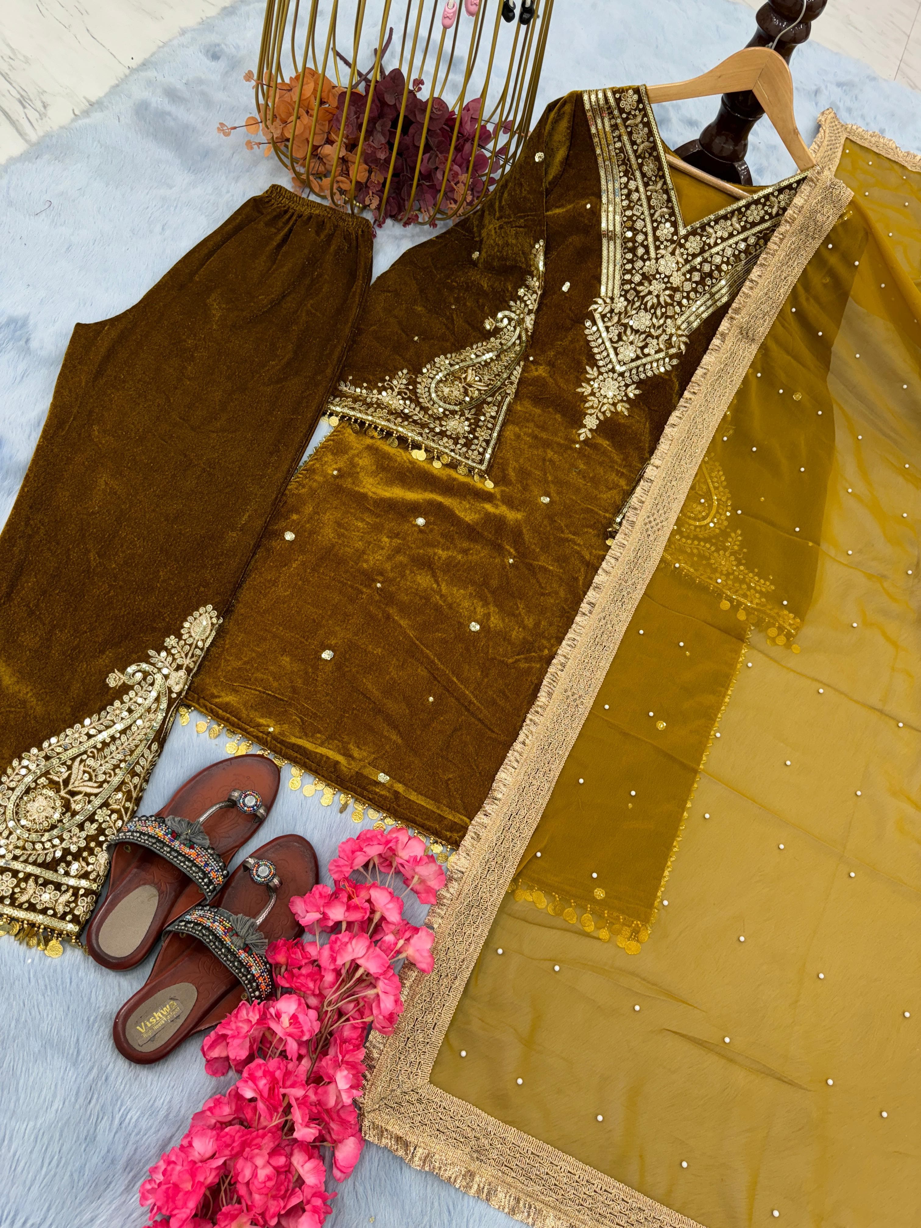 Yellow Pakistani Velvet Suit