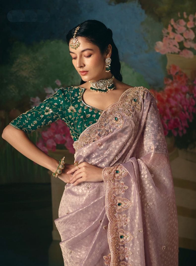 Sachika Tissue Silk Hand Embroidered Saree In Pastel Lavender - Kimora Iconic - Wedding Saree (Copy)