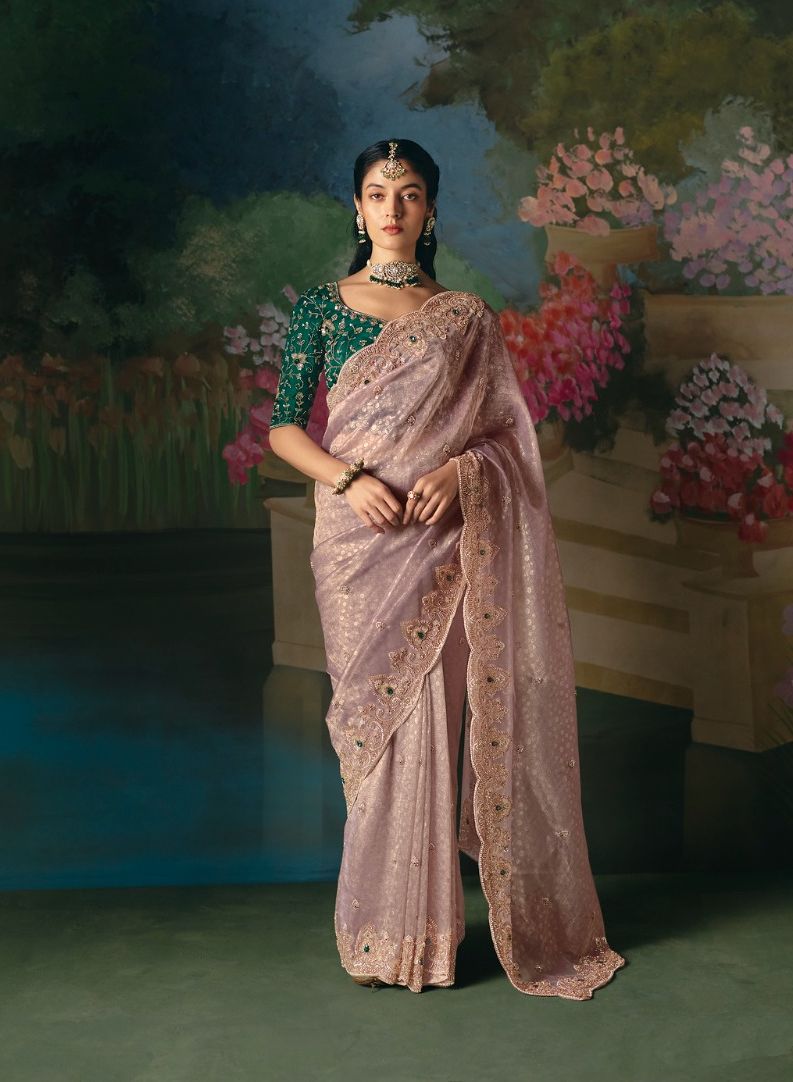 Sachika Tissue Silk Hand Embroidered Saree In Pastel Lavender - Kimora Iconic - Wedding Saree
