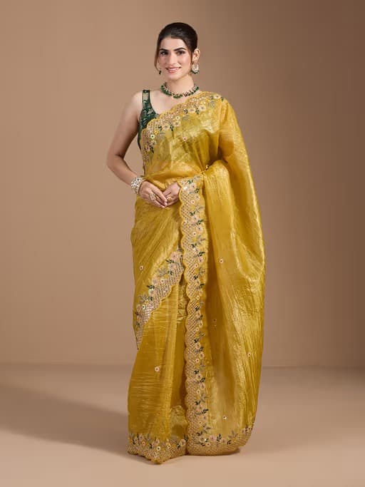 Yellow Wedding Gold Crush Saree