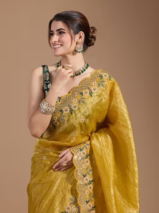 Yellow Wedding Gold Crush Saree