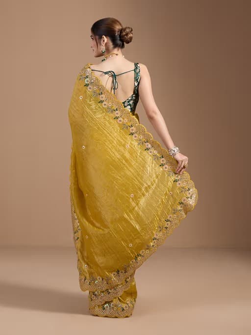 Yellow Wedding Gold Crush Saree