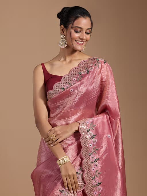 Onion Pink Wedding Gold Crush Saree