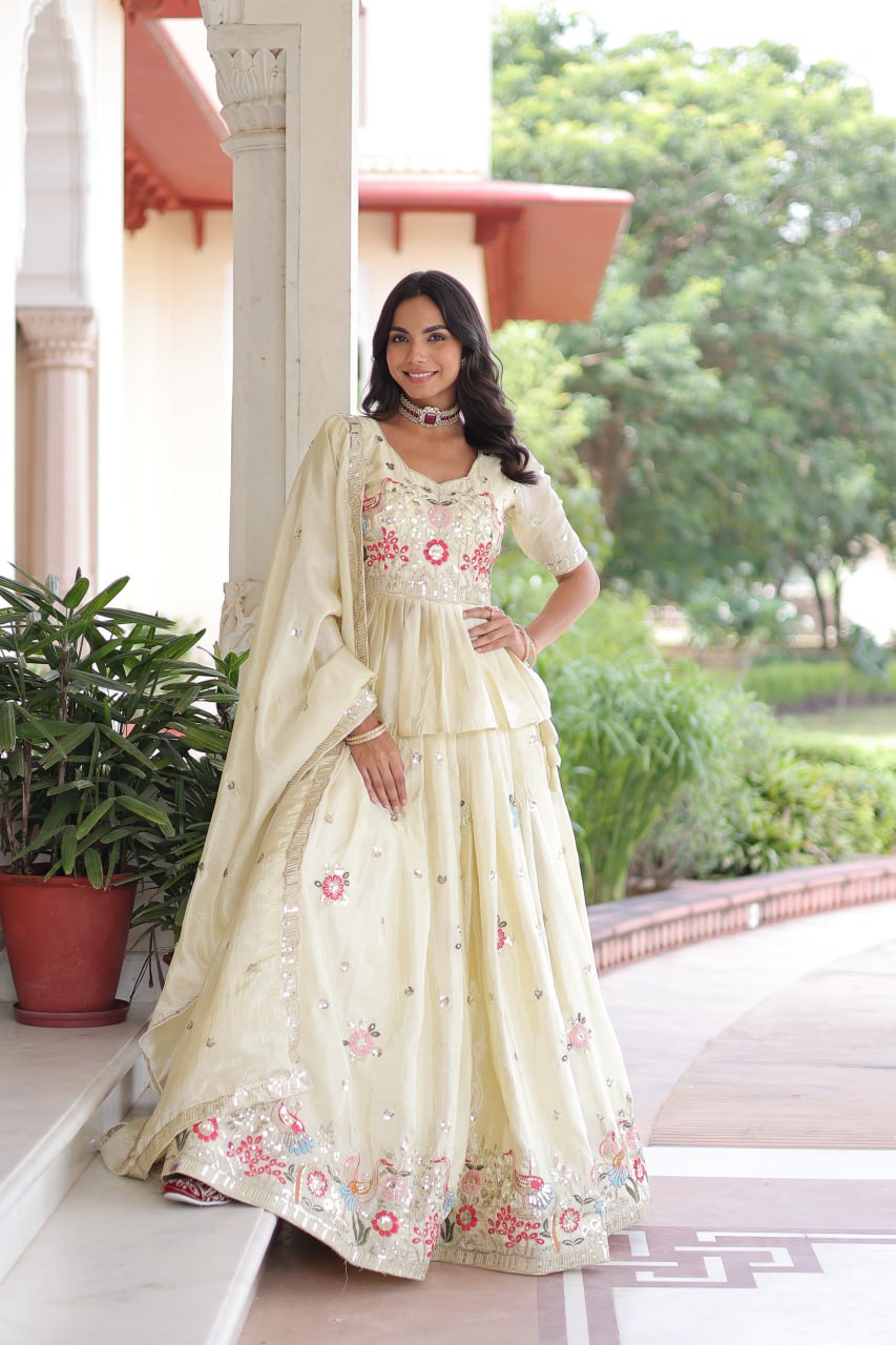 White Wedding Outfits - Lehenga Choli Set for Sangeet - Haldi - Mehendi