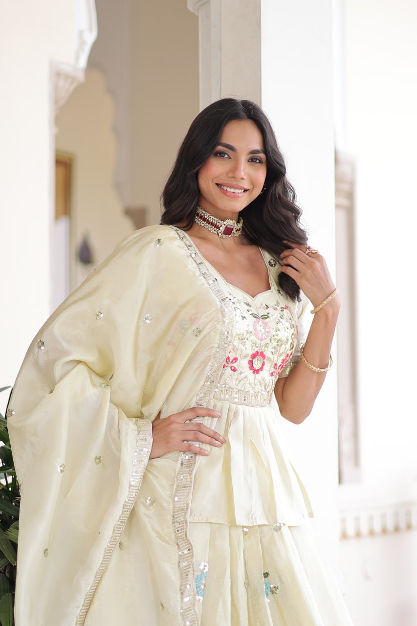 White Wedding Outfits - Lehenga Choli Set for Sangeet - Haldi - Mehendi