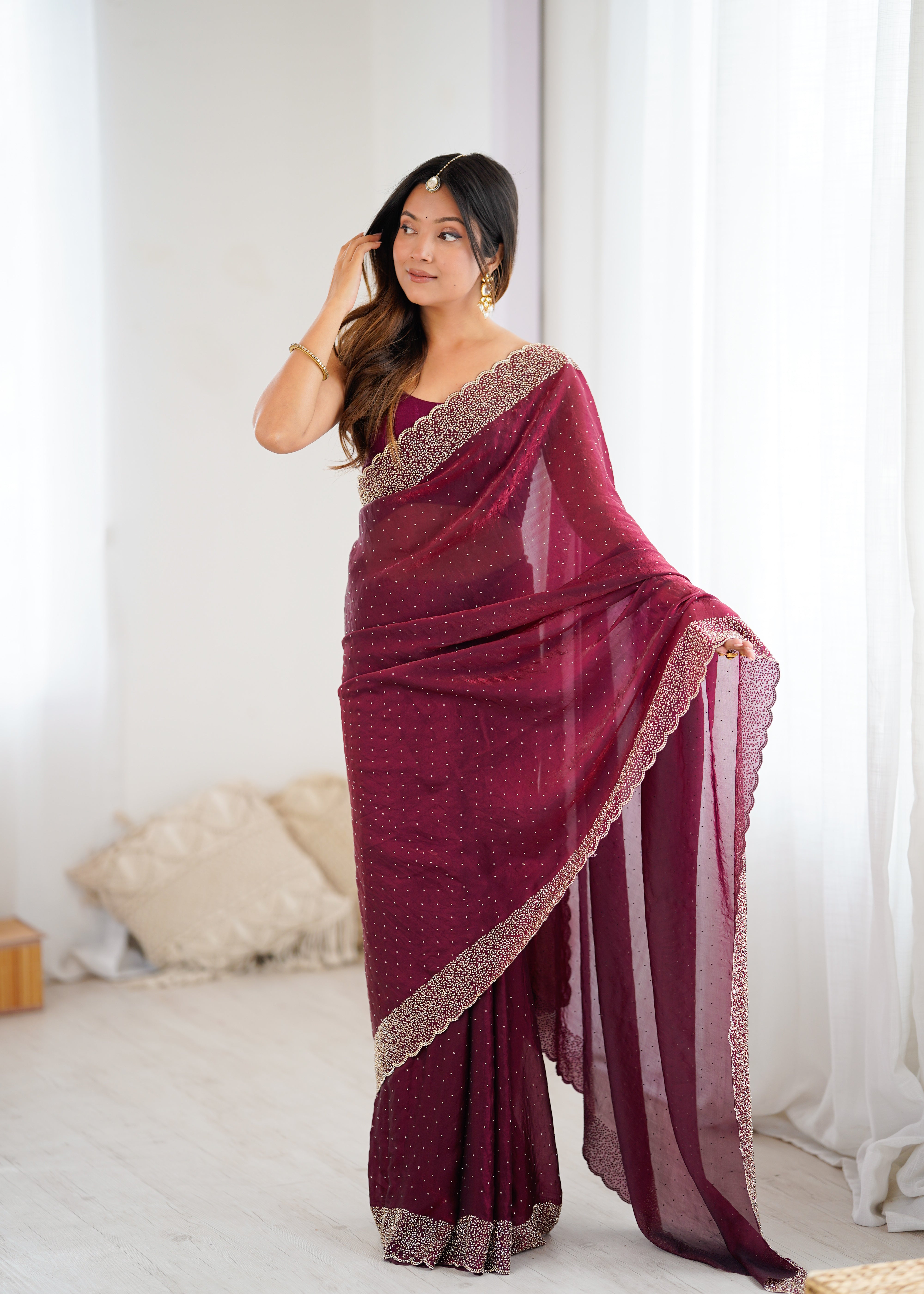 Wine Timeless Wedding Wear Sarees with Premium Design