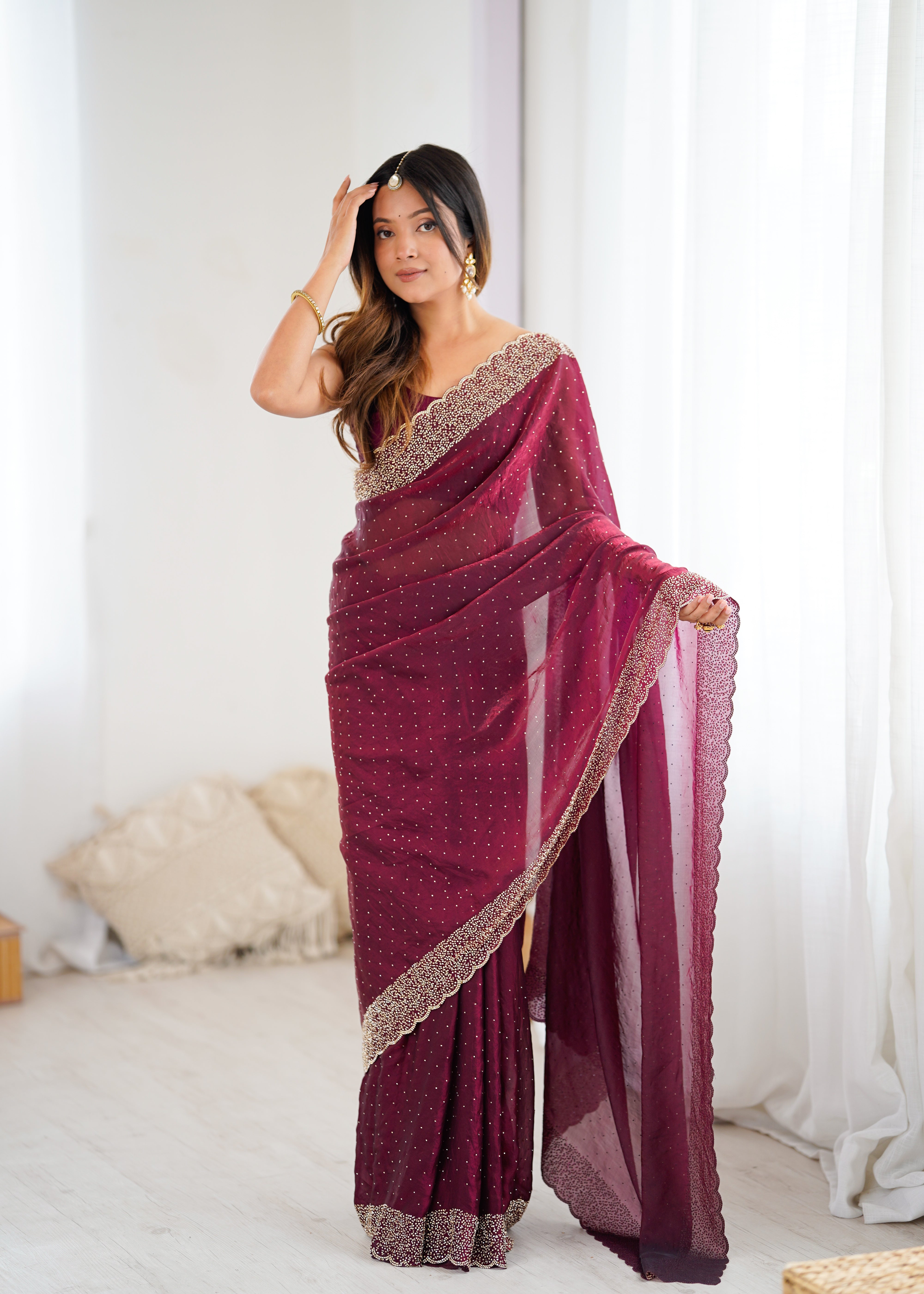 Wine Timeless Wedding Wear Sarees with Premium Design