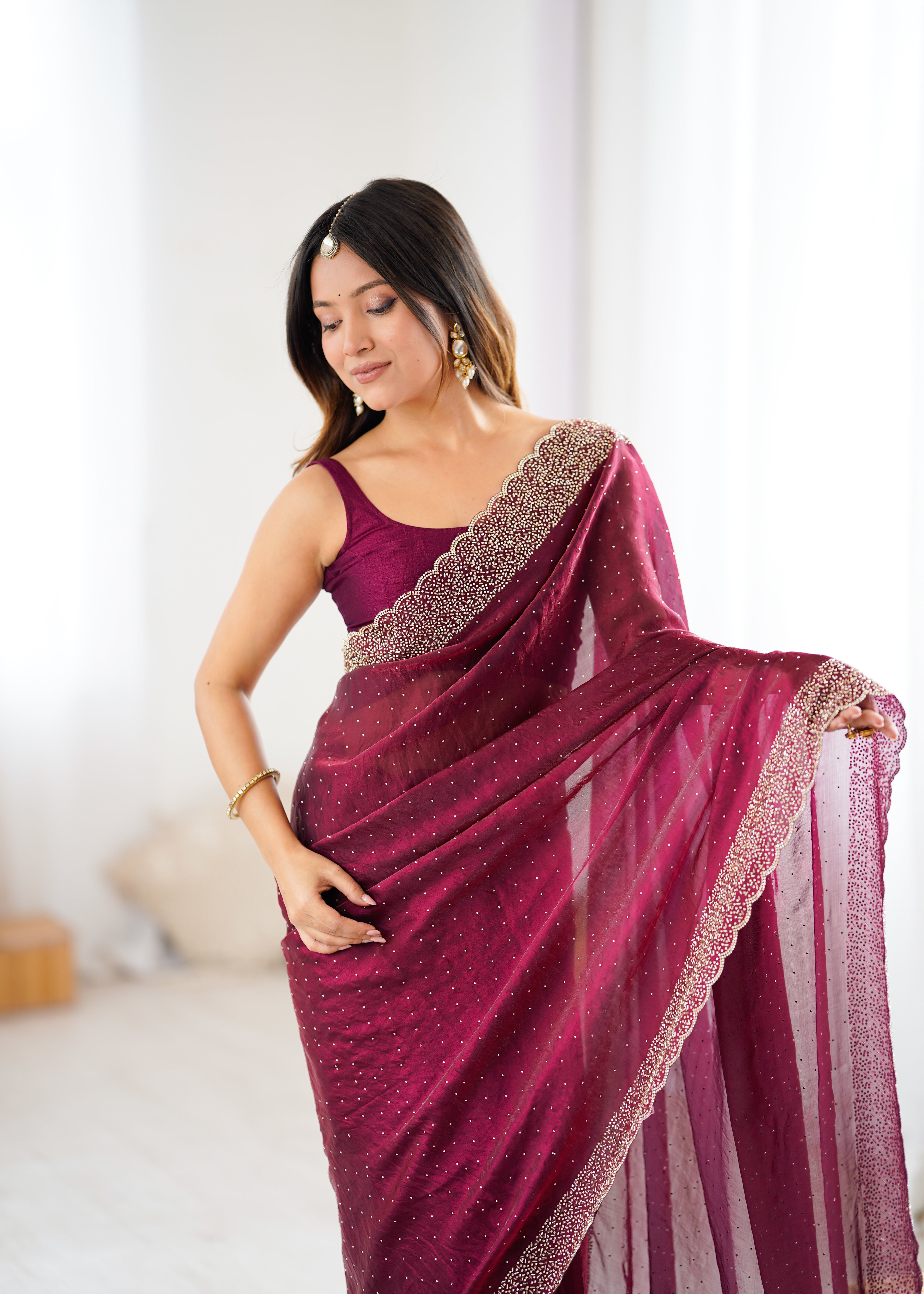 Wine Timeless Wedding Wear Sarees with Premium Design
