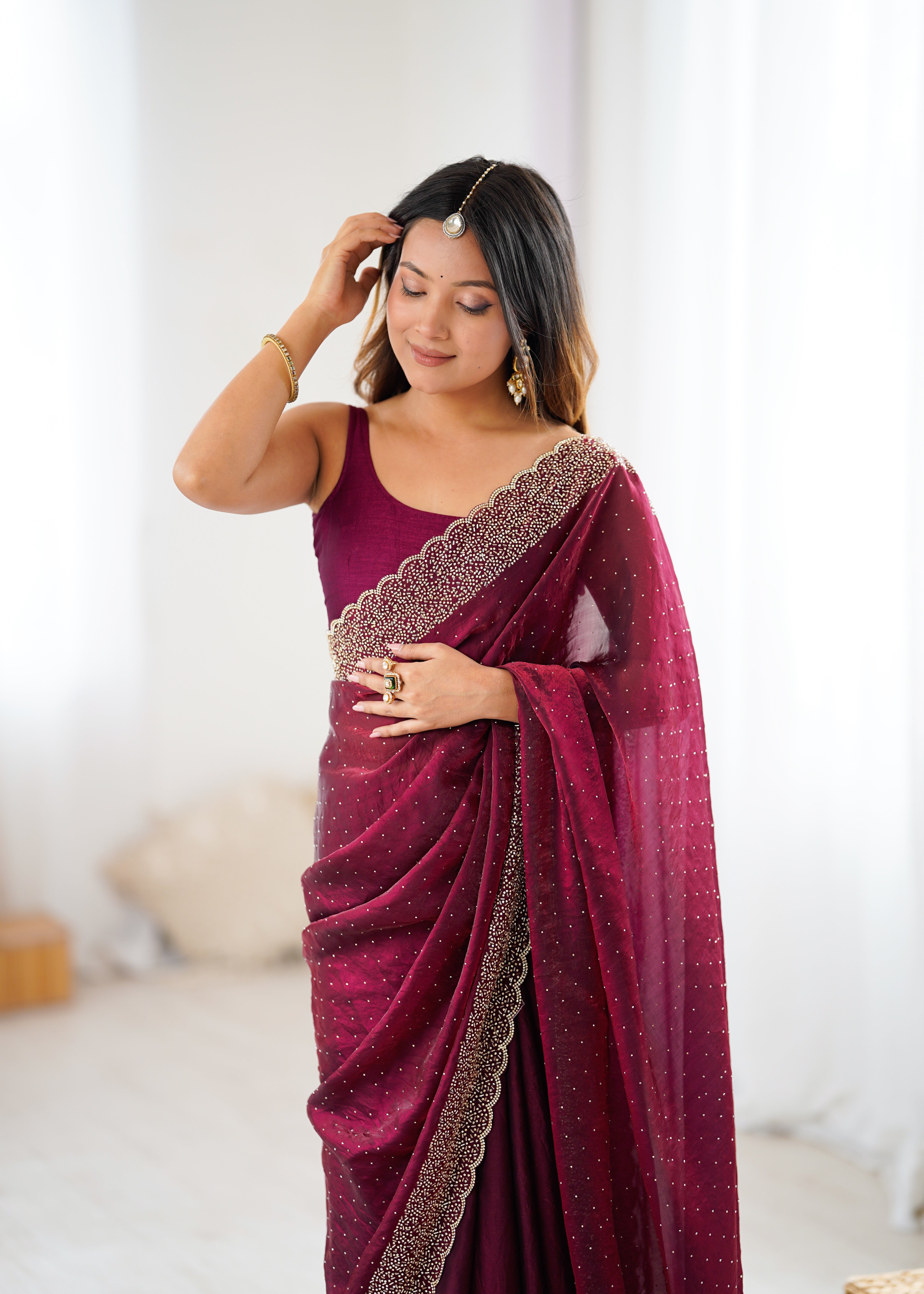 Wine Timeless Wedding Wear Sarees with Premium Design