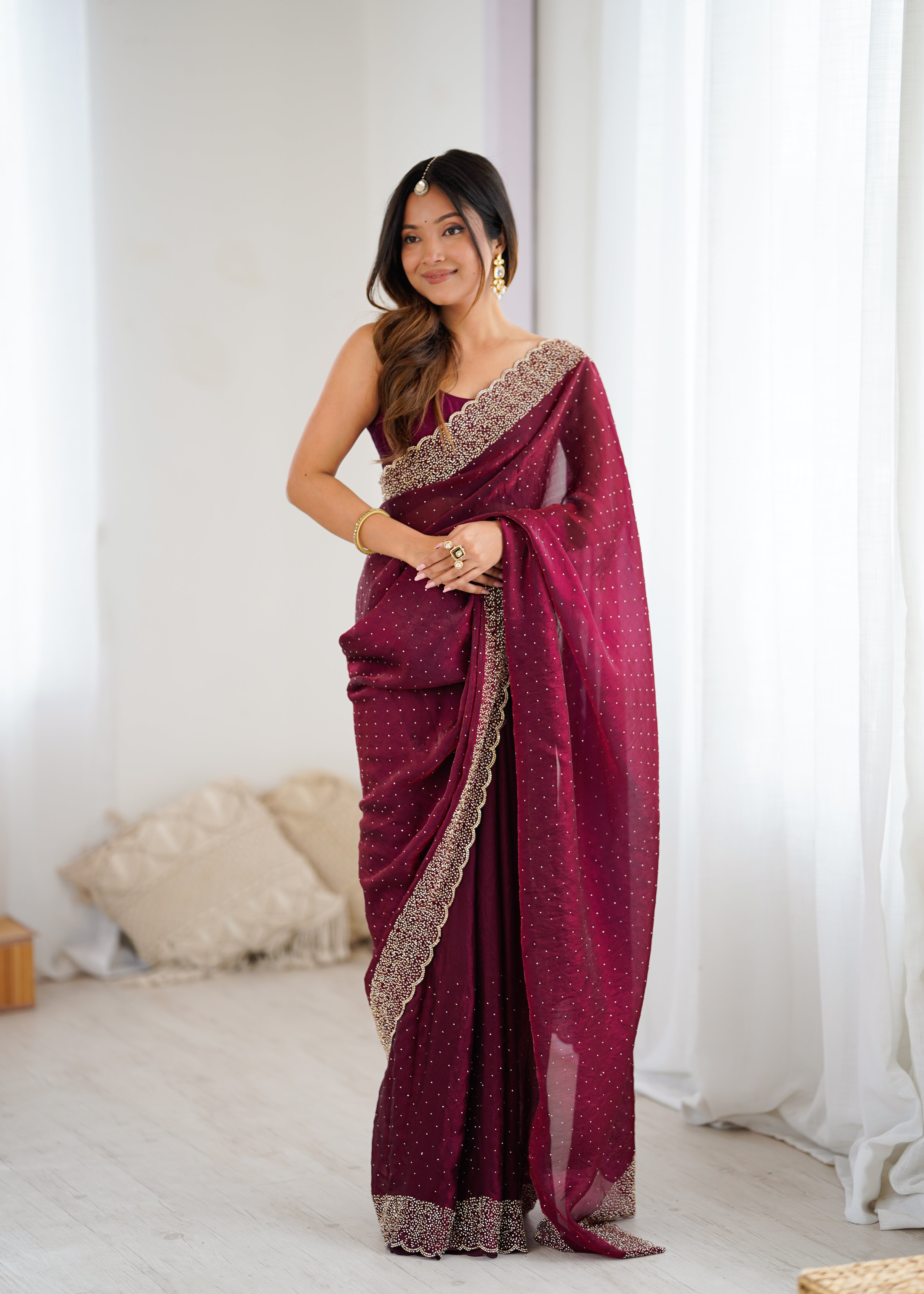 Wine Timeless Wedding Wear Sarees with Premium Design