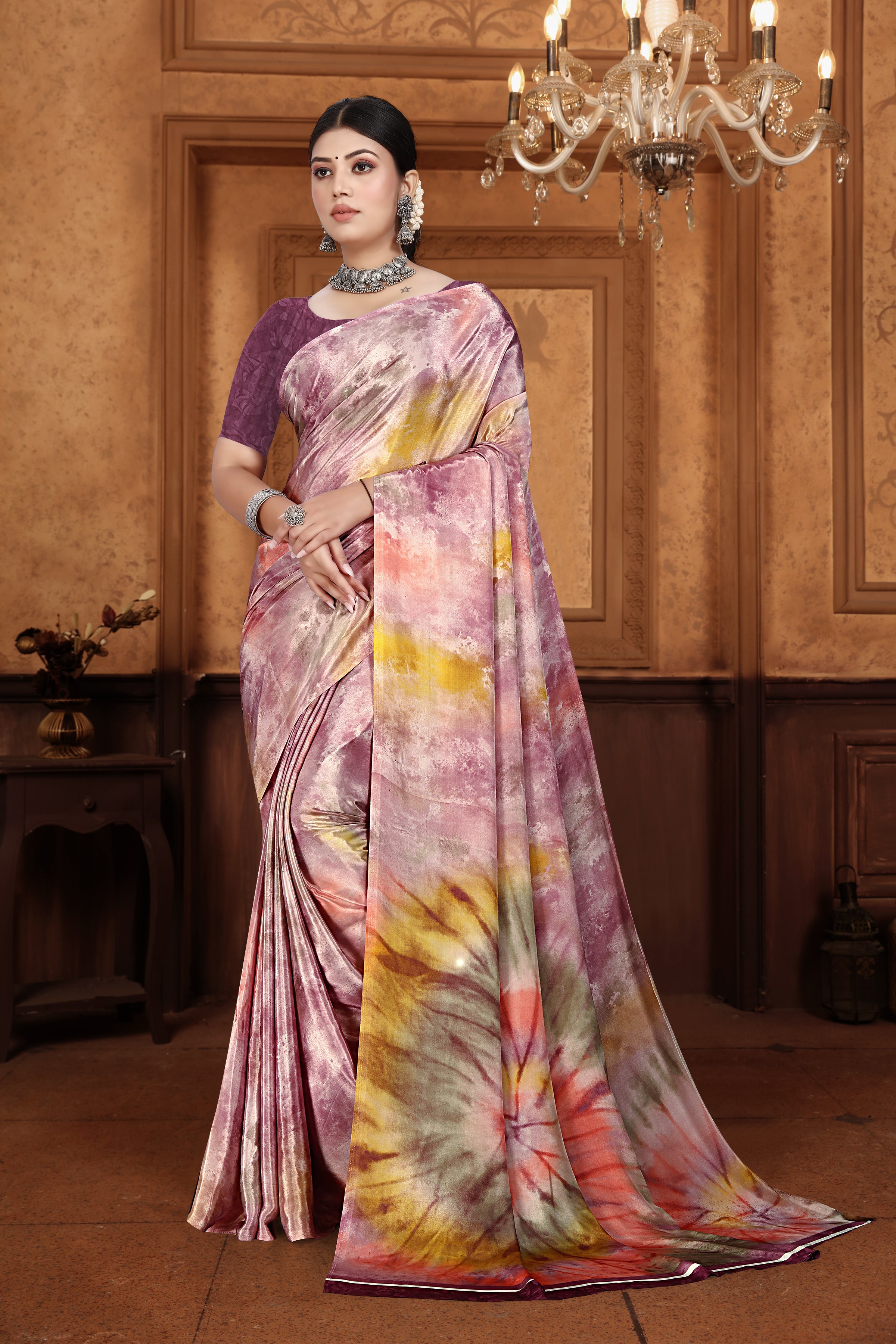 Wine Crepe Silk Saree With Blouse Piece