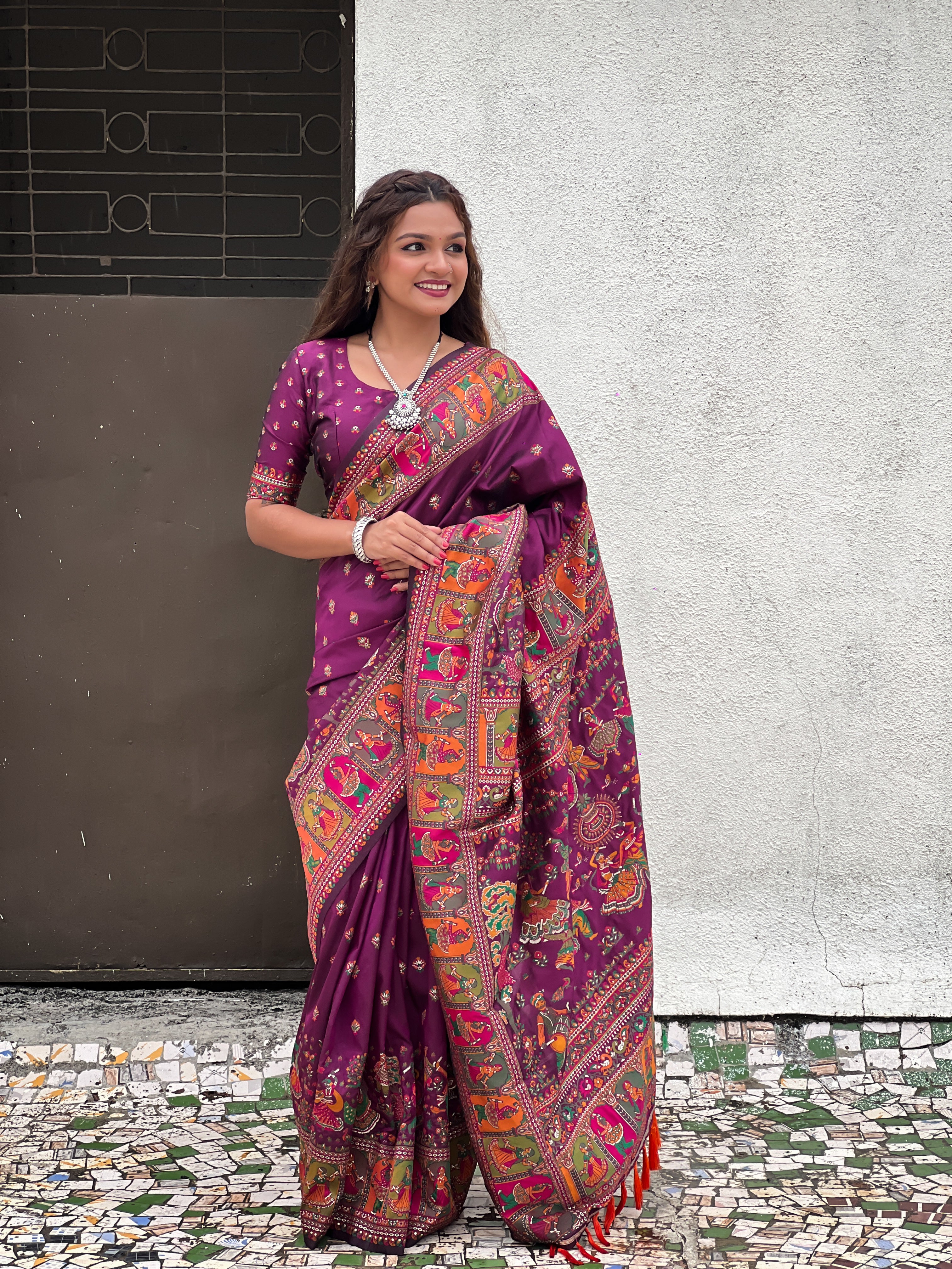 Wine Pashmina Kashmiri Silk Zari Woven Saree