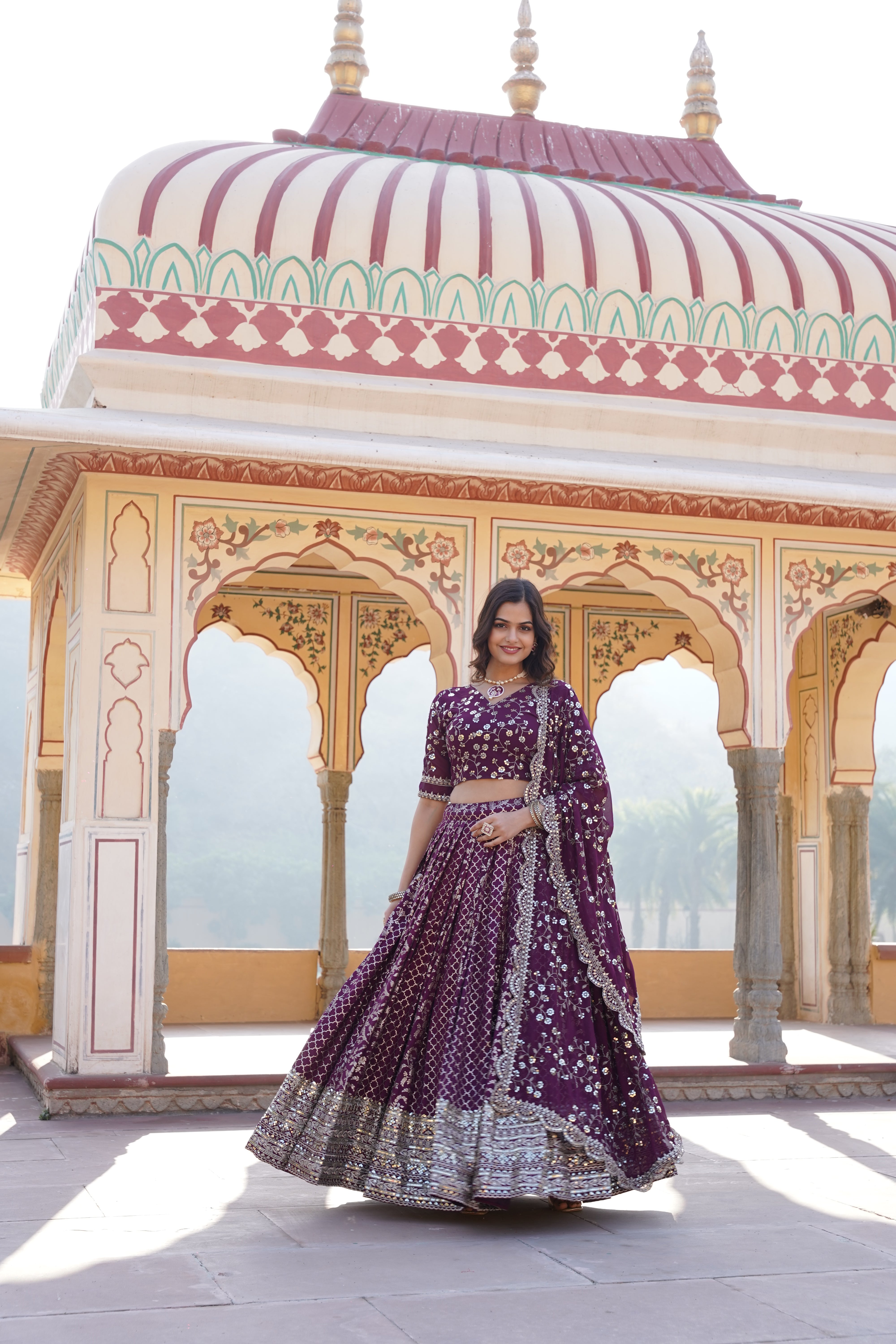 Wine Sequins Embellished Lehenga Choli