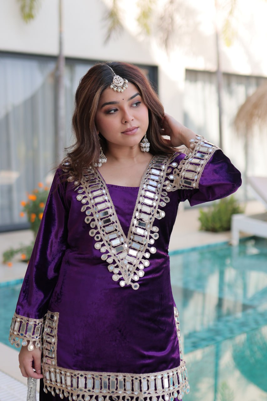 Women’s Ready-to-Wear Velvet Top Plazzo with Batwa | Festive Eid Collection - Nardev Fashion