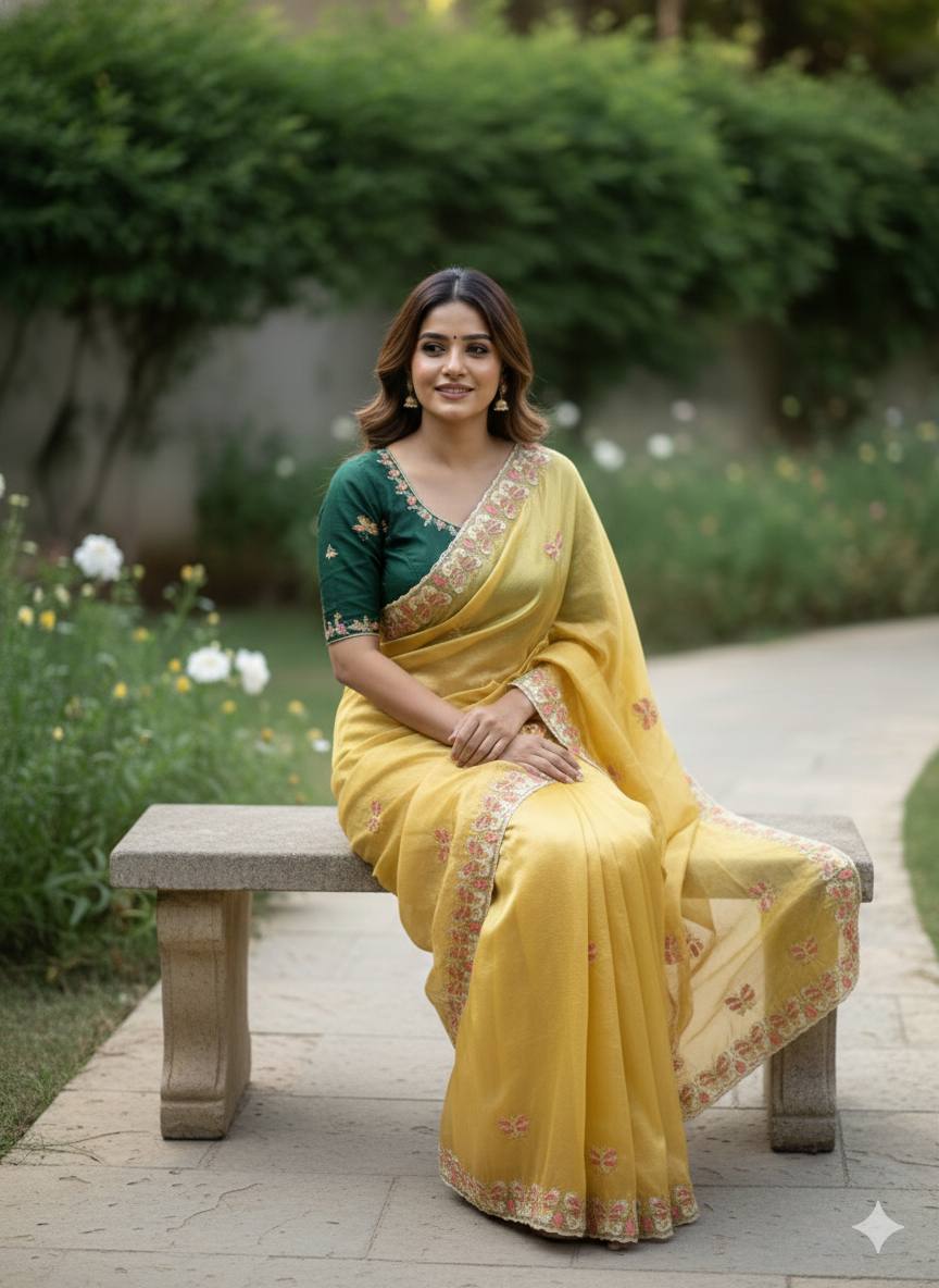 Pastel Organza Saree for Mehendi & Sangeet – Nardev Fashion