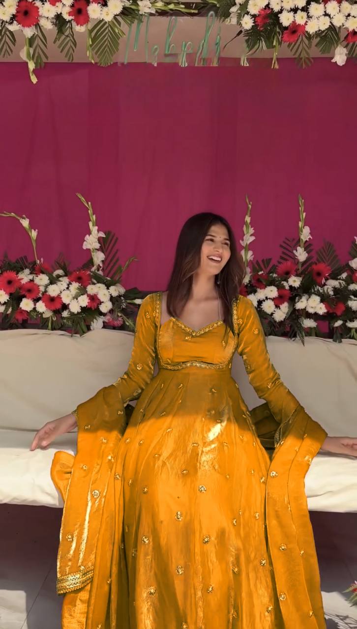 Yellow Color Fendy Silk Anarkali Suit | Nardev Fashion