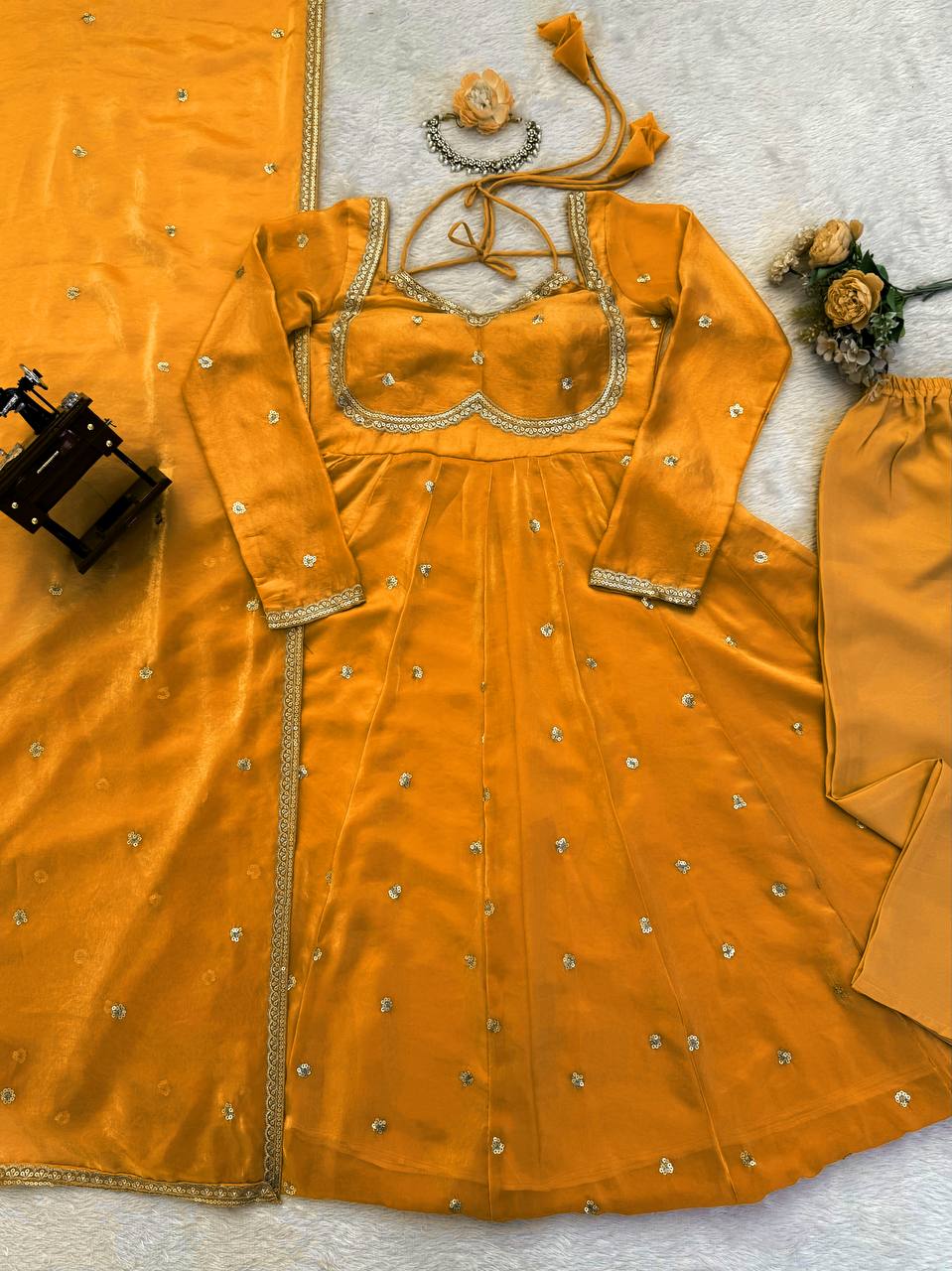 Yellow Color Fendy Silk Anarkali Suit | Nardev Fashion