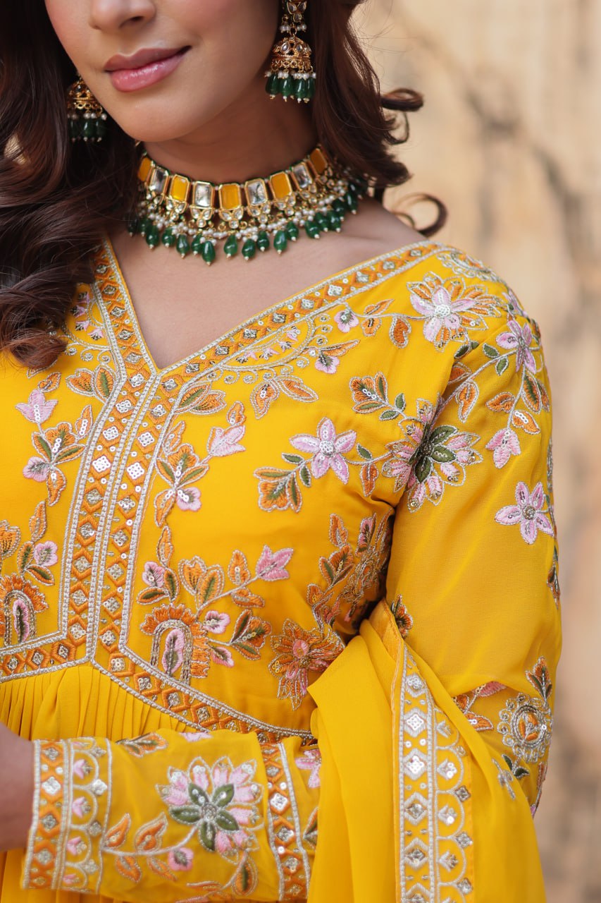 Yellow Haldi Wear Embroidery Letest Gown