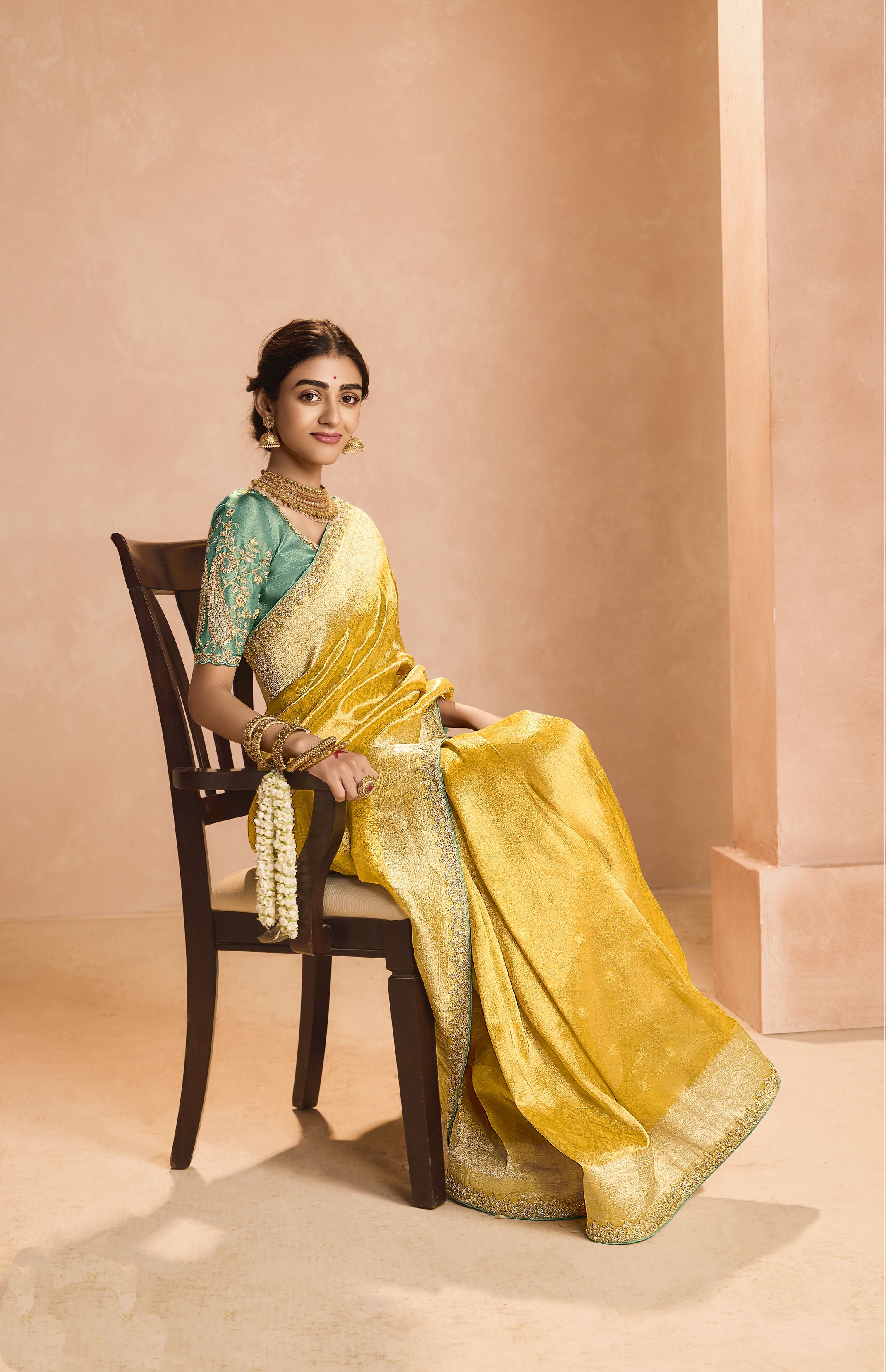 Yellow Heavy Embroidery Party Wear Silk Saree