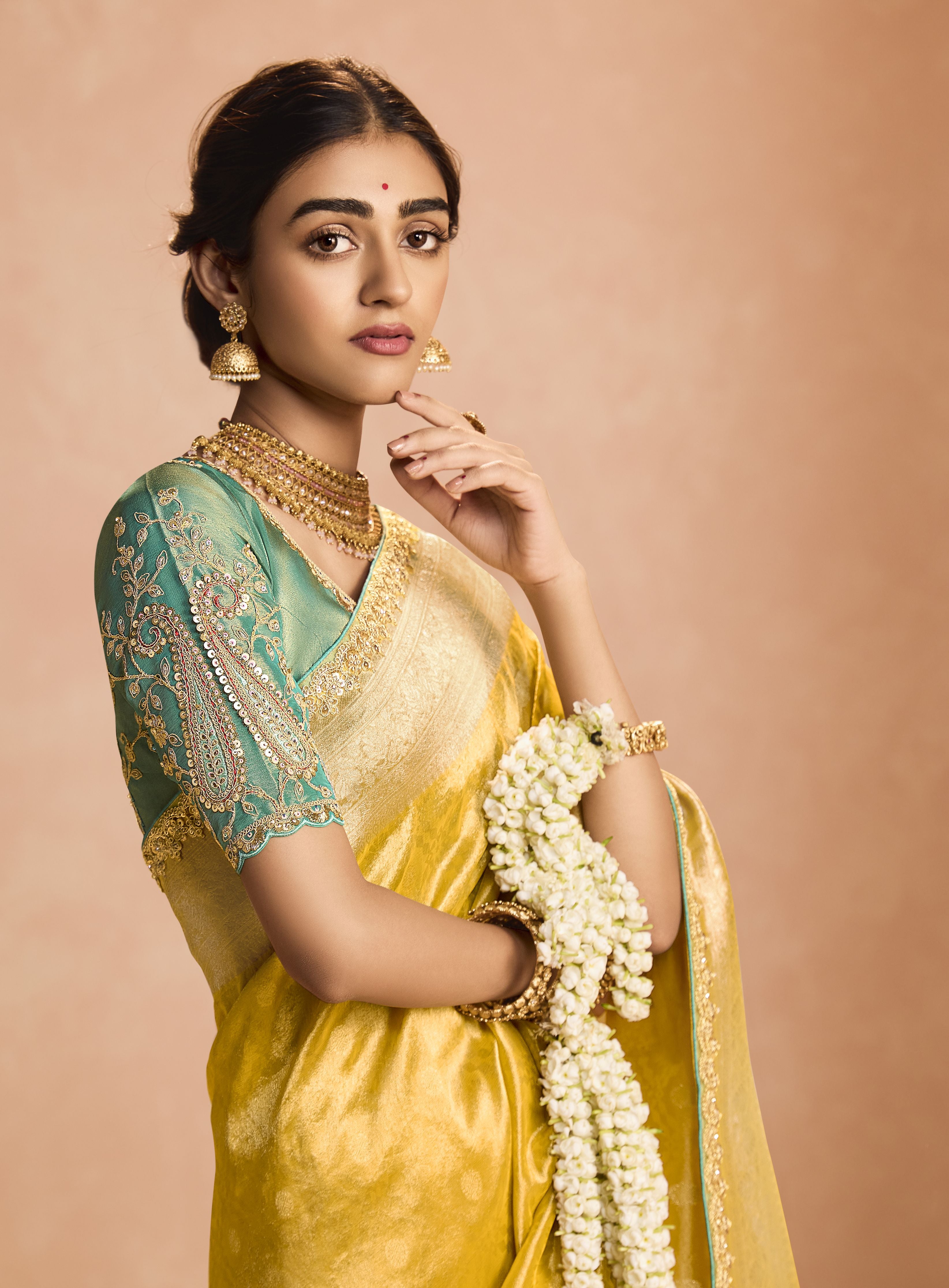 Yellow Heavy Embroidery Party Wear Silk Saree